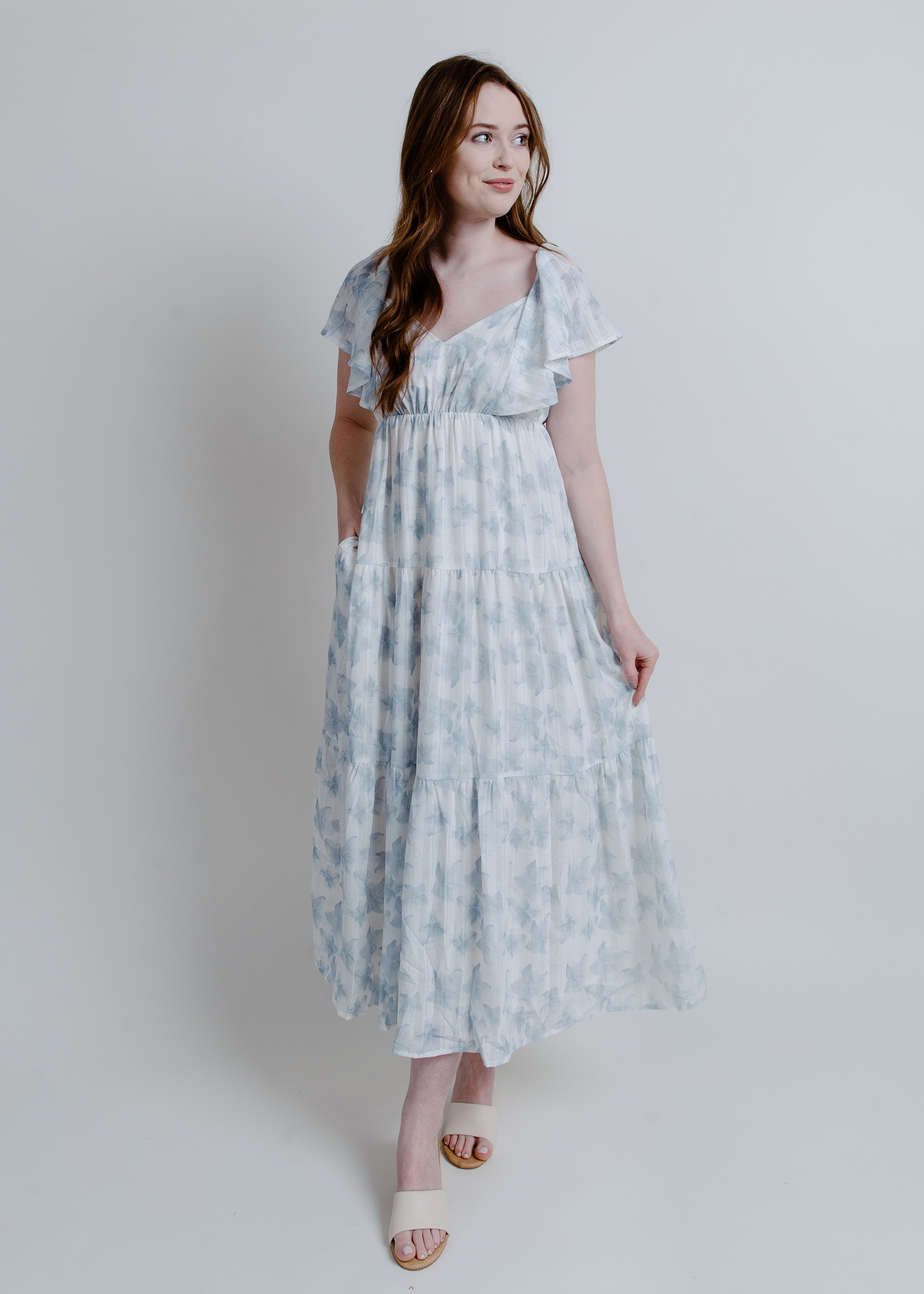 Millie Floral Midi Dress - Slate Blue