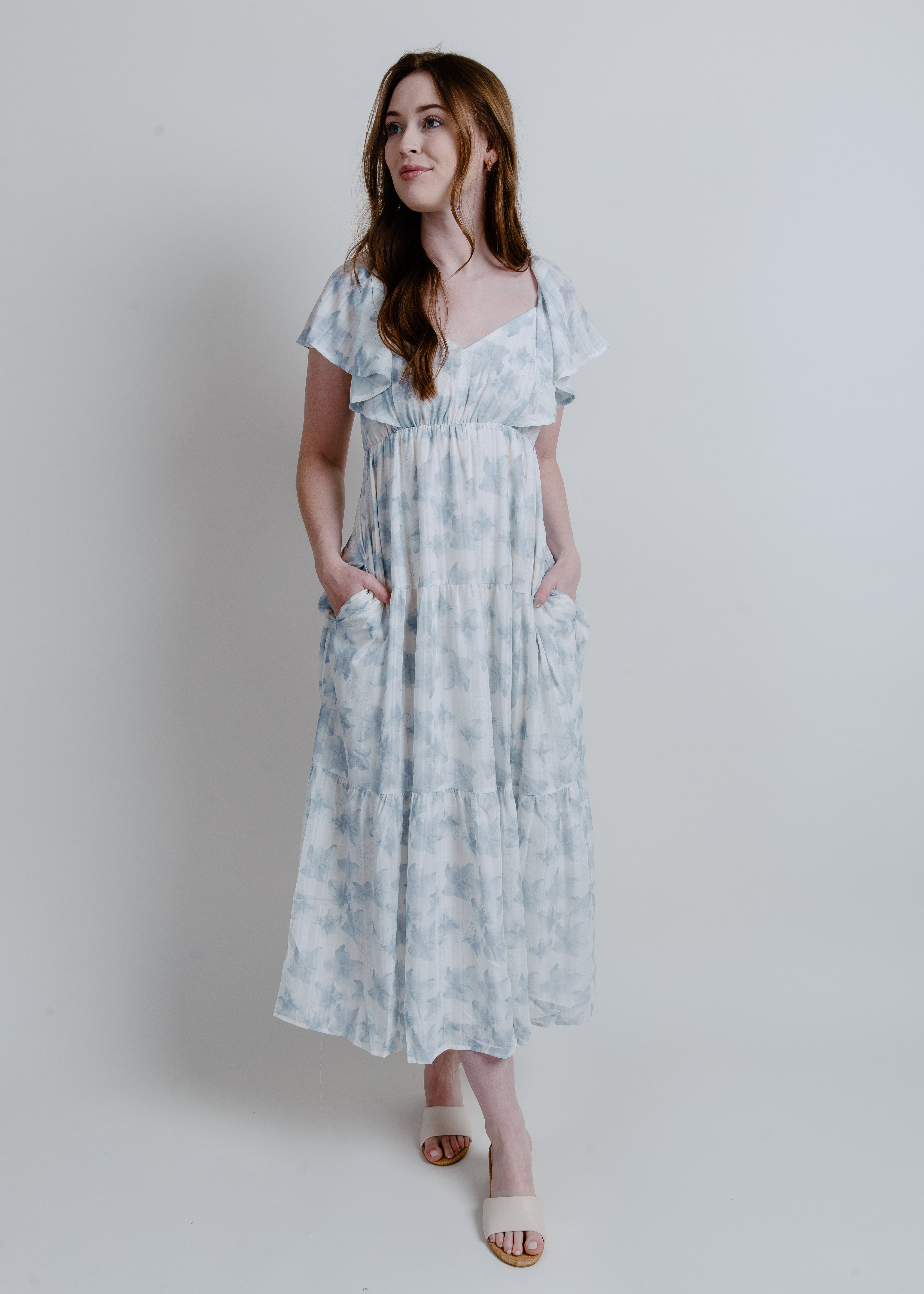 Millie Floral Midi Dress - Slate Blue