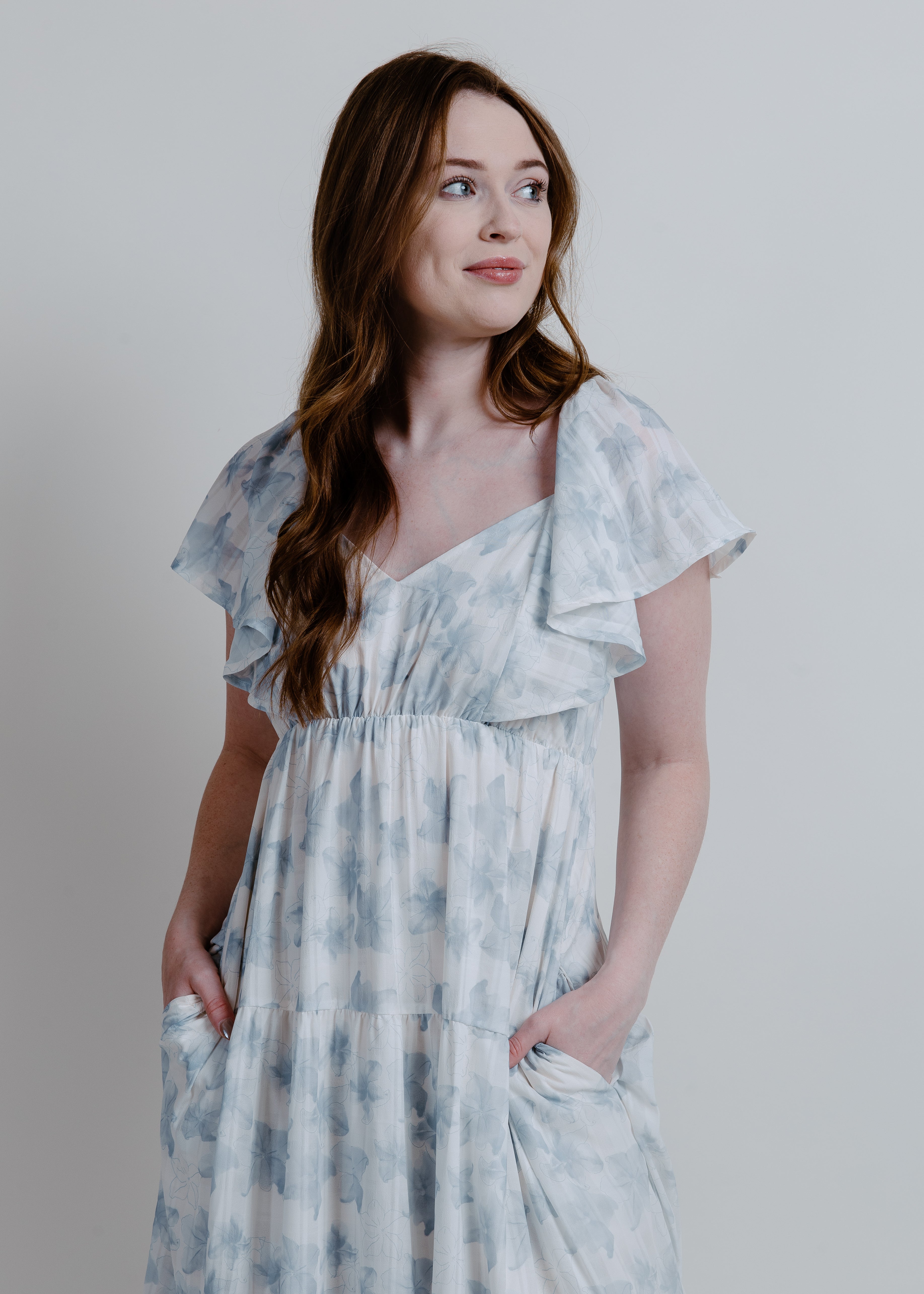 Millie Floral Midi Dress - Slate Blue