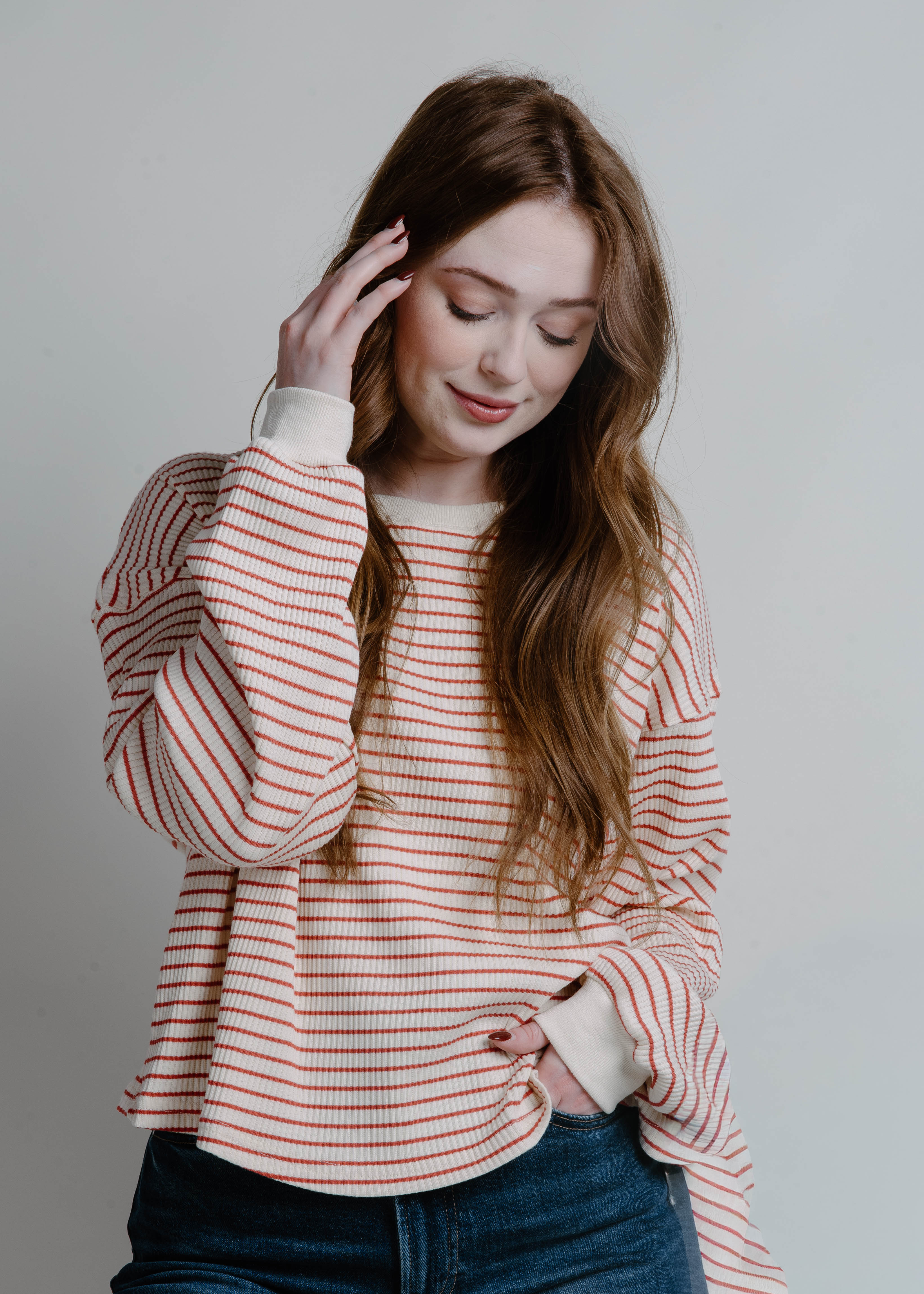 Mills Striped Top - Cream/Mauve