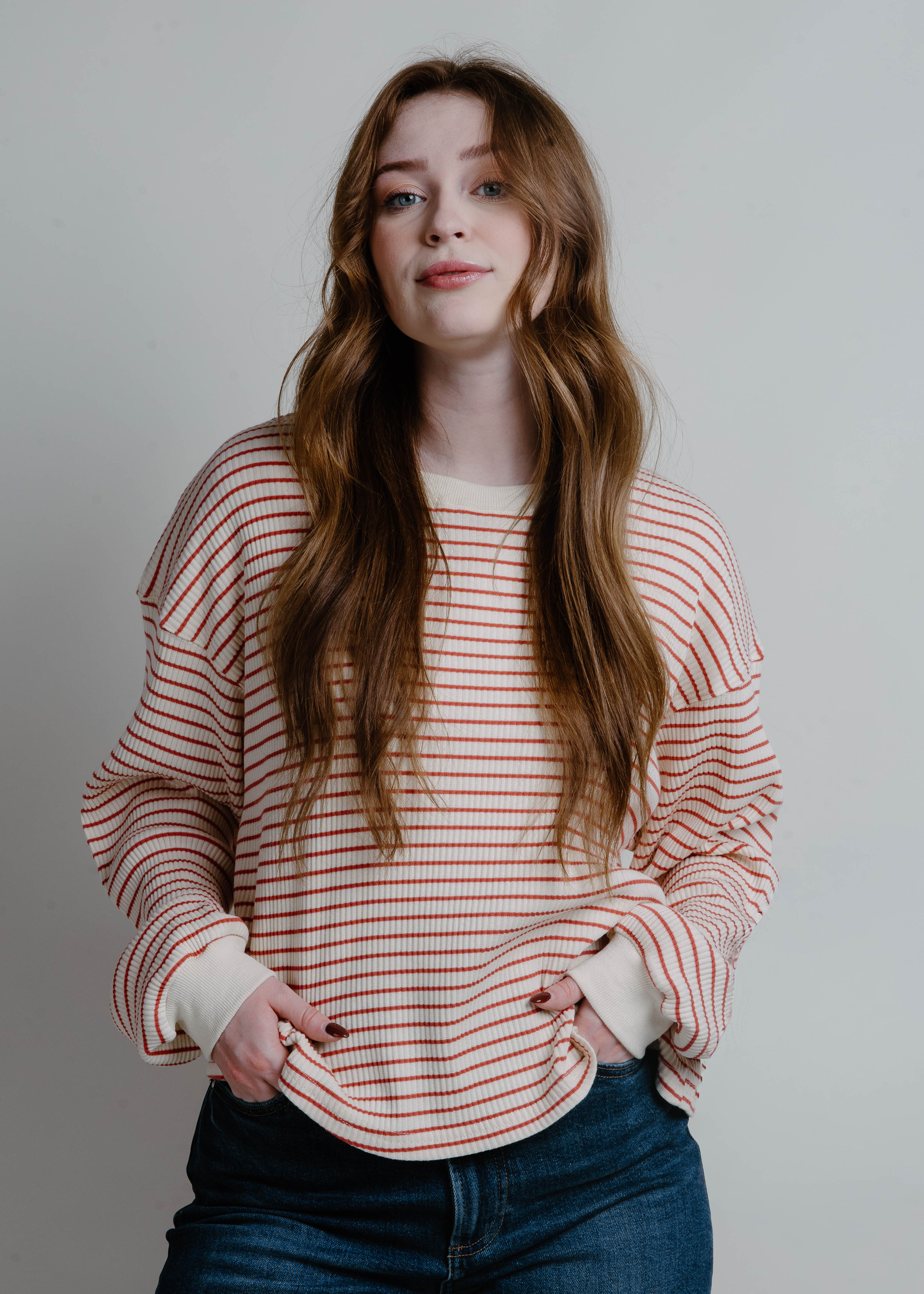 Mills Striped Top - Cream/Mauve