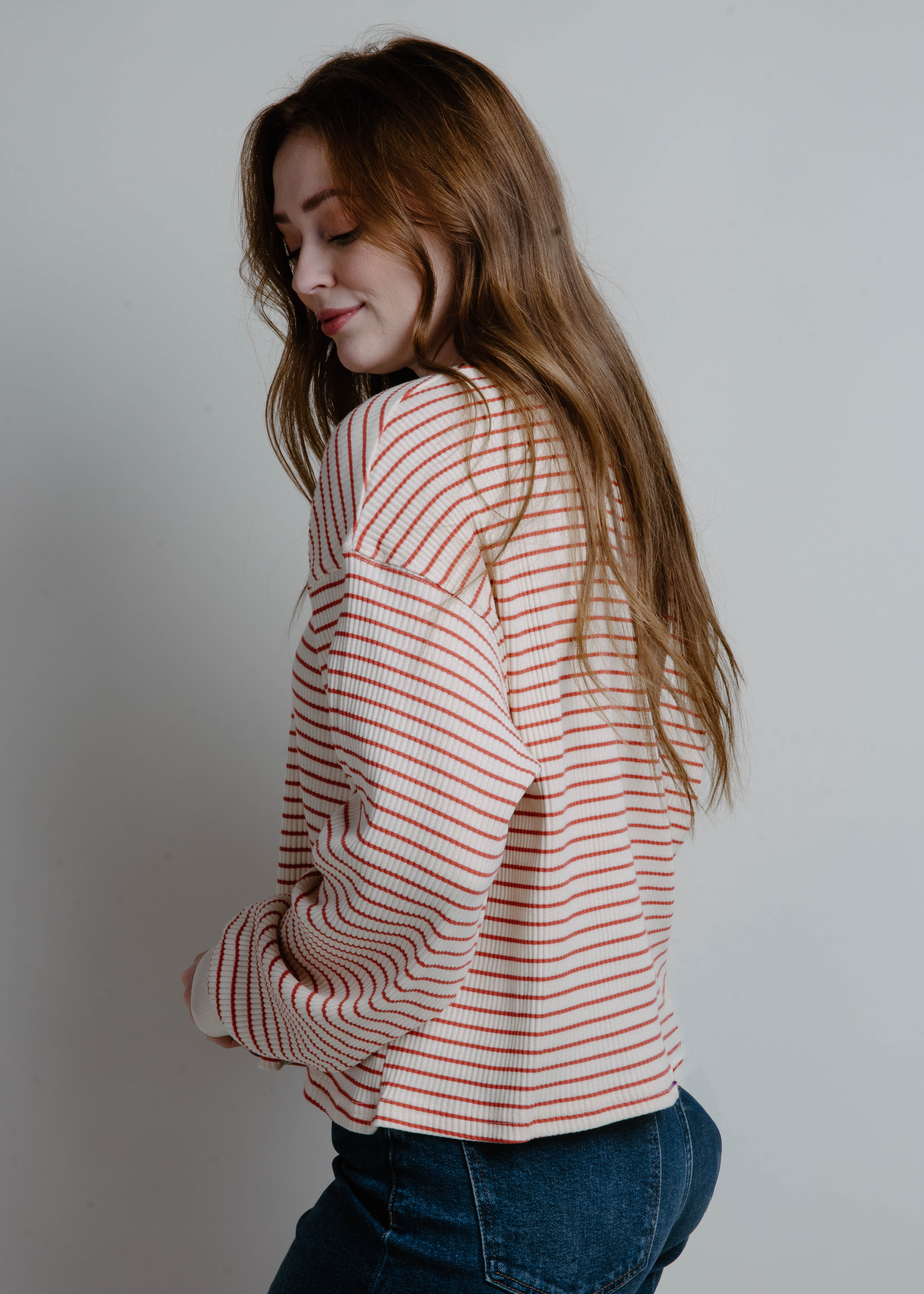 Mills Striped Top - Cream/Mauve