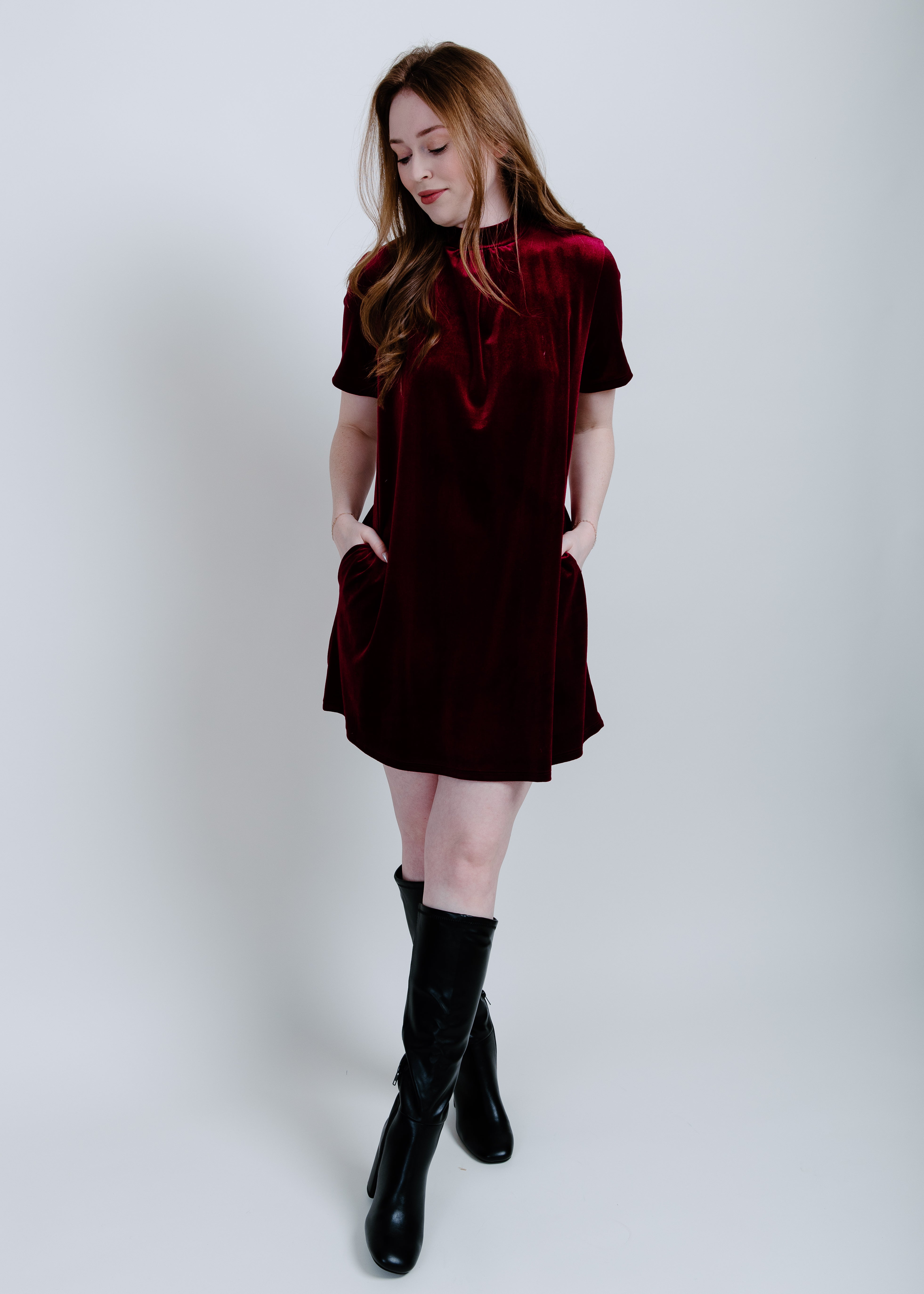 Natasha Velvet Dress - Burgundy