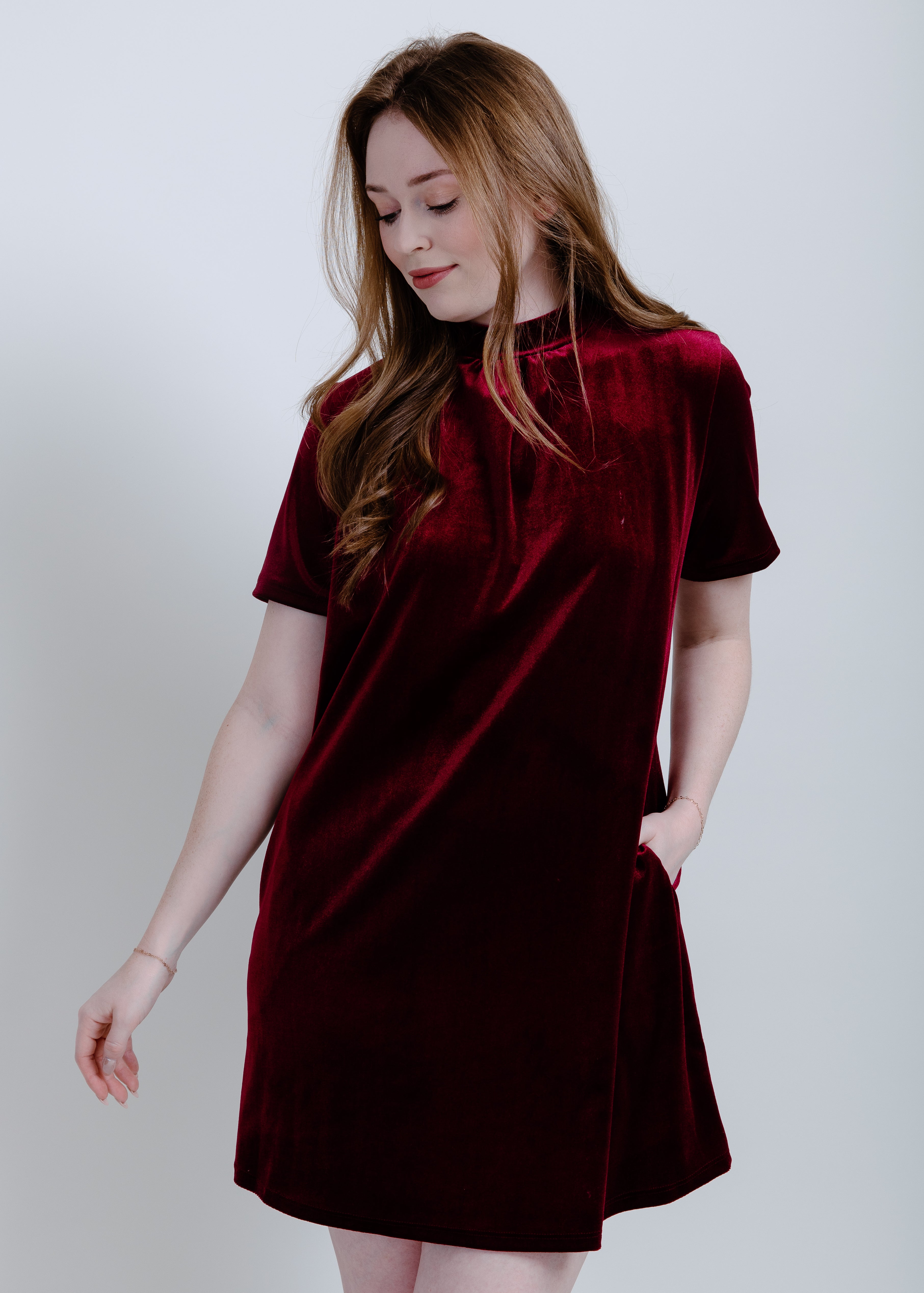 Natasha Velvet Dress - Burgundy