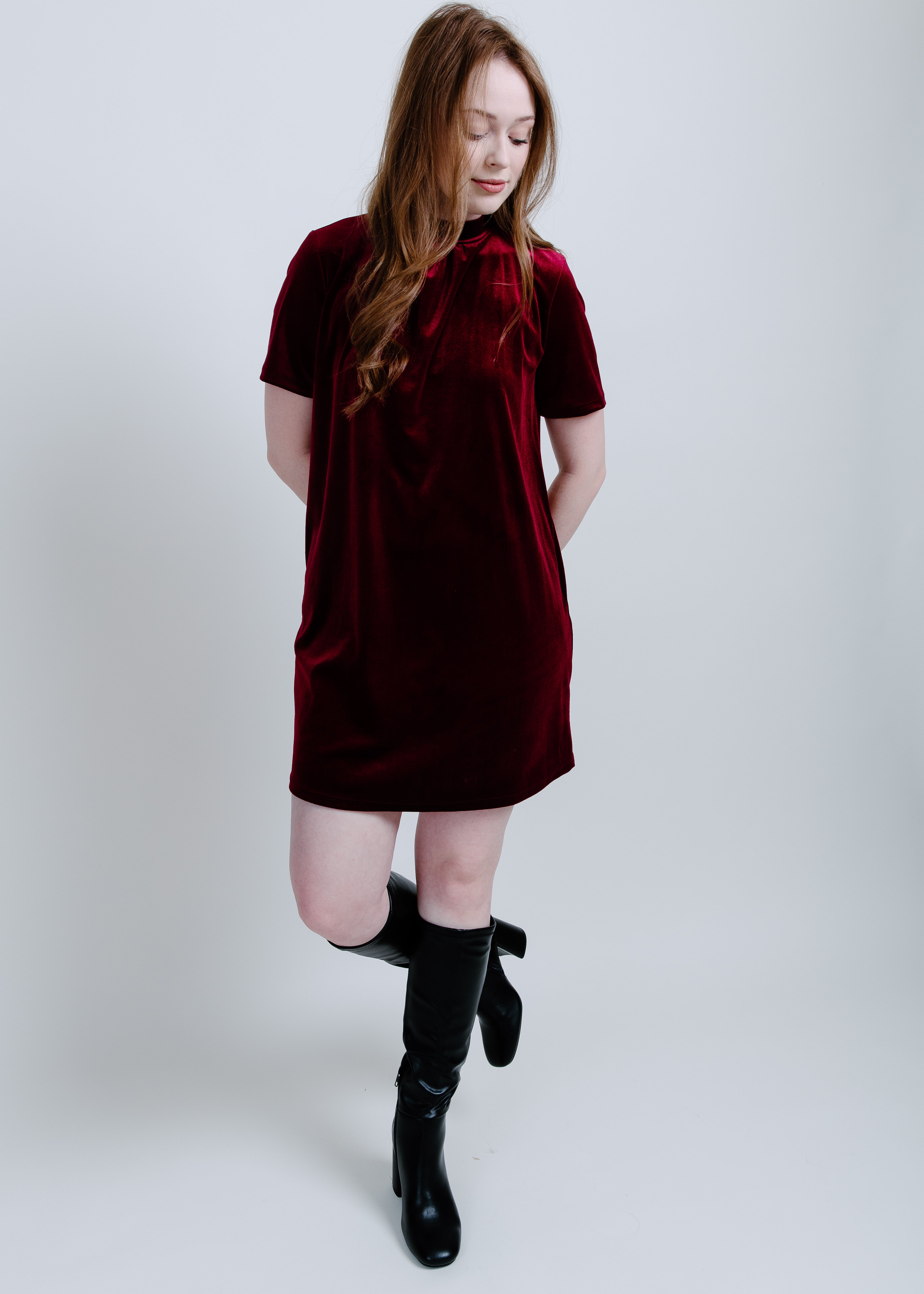Natasha Velvet Dress - Burgundy