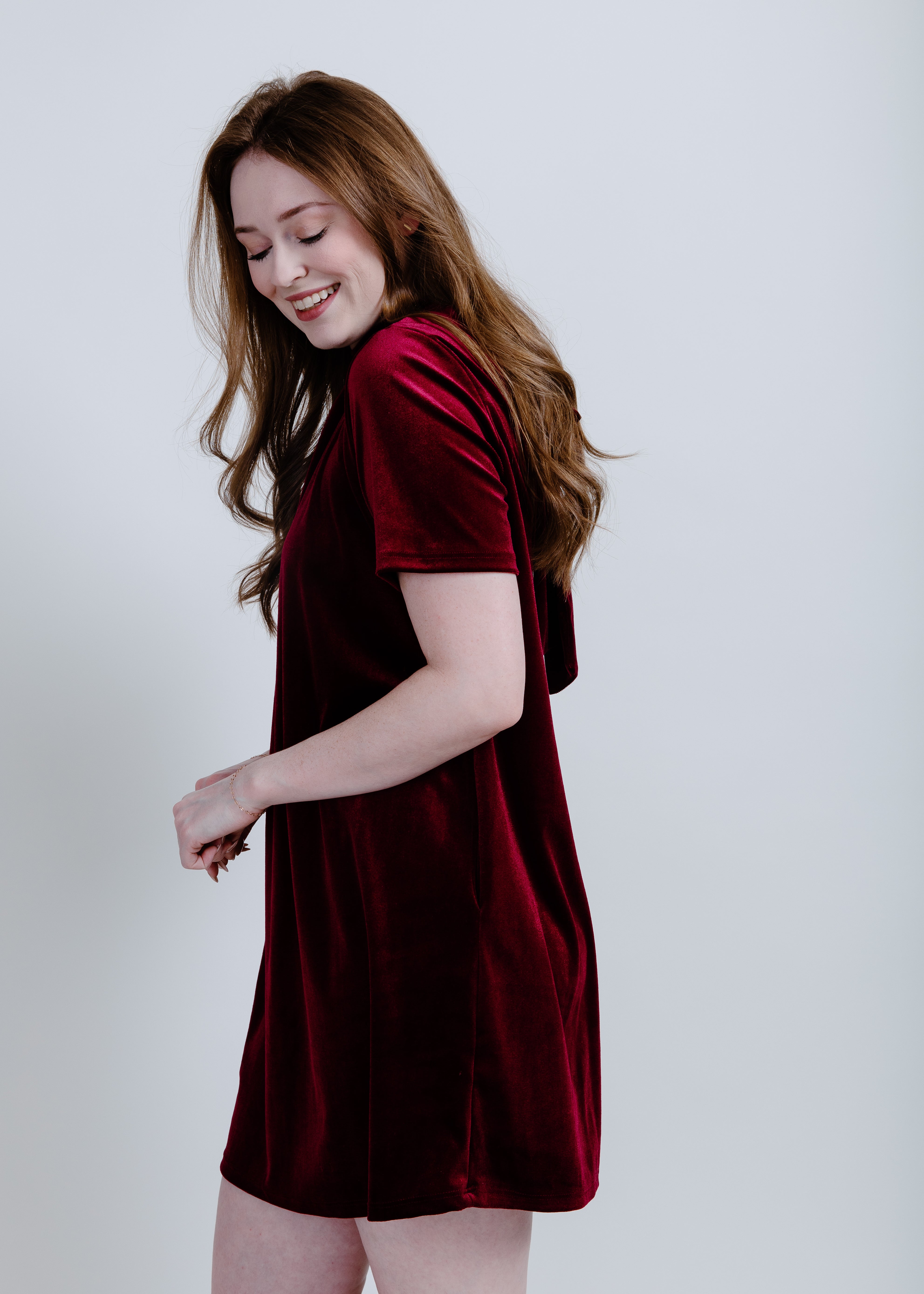 Natasha Velvet Dress - Burgundy