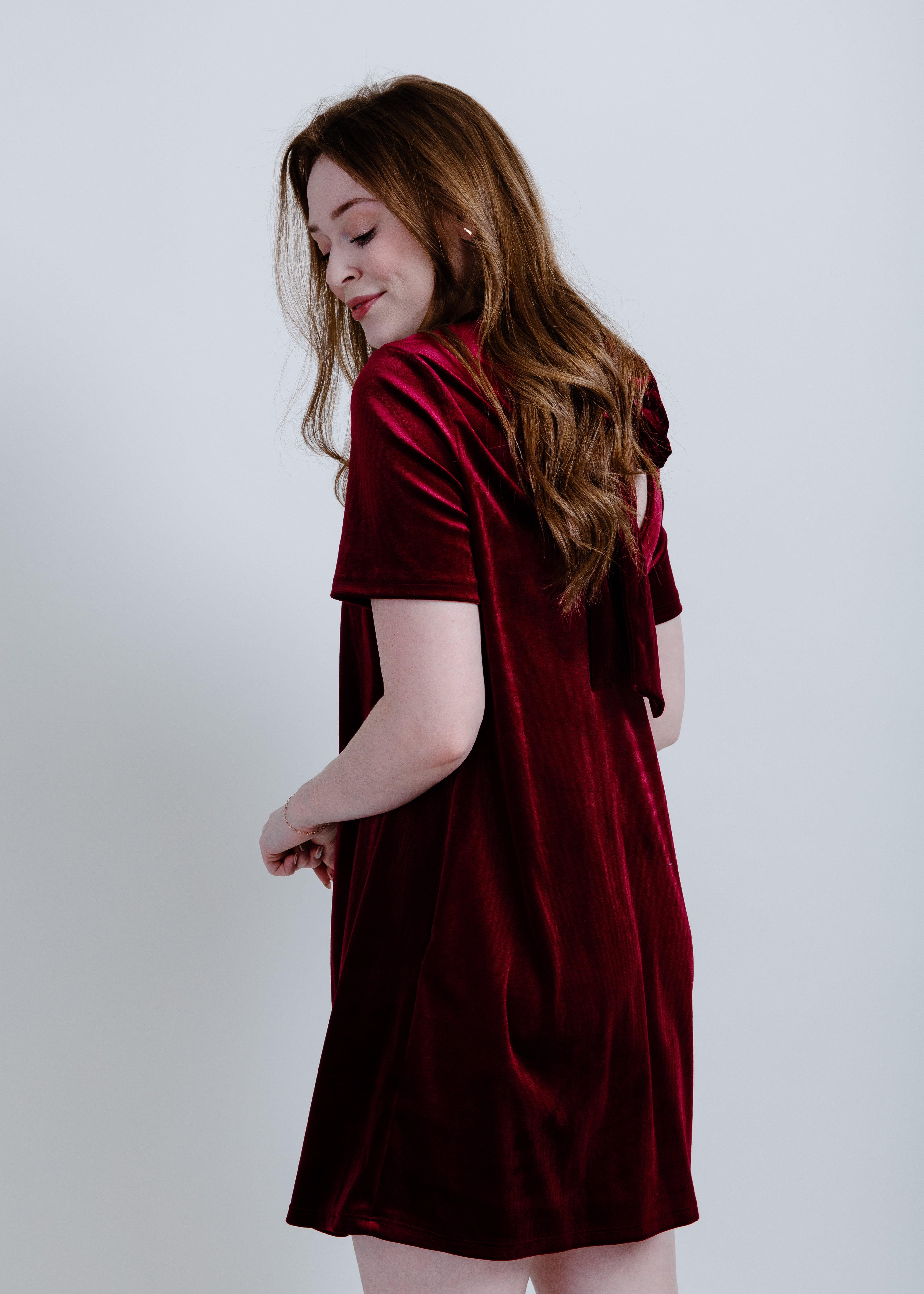 Natasha Velvet Dress - Burgundy