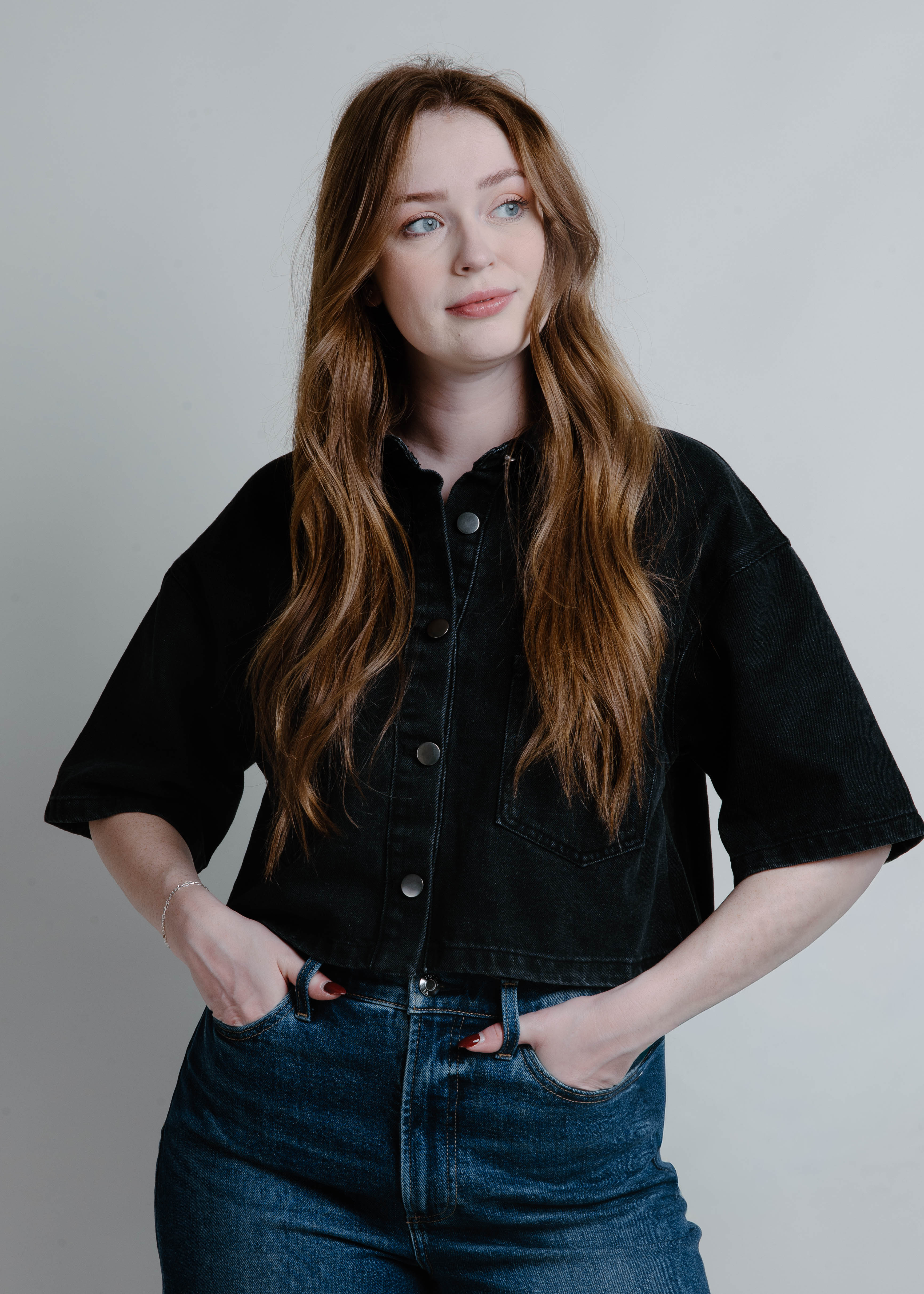 Nola Button Front Cropped Shirt - Black