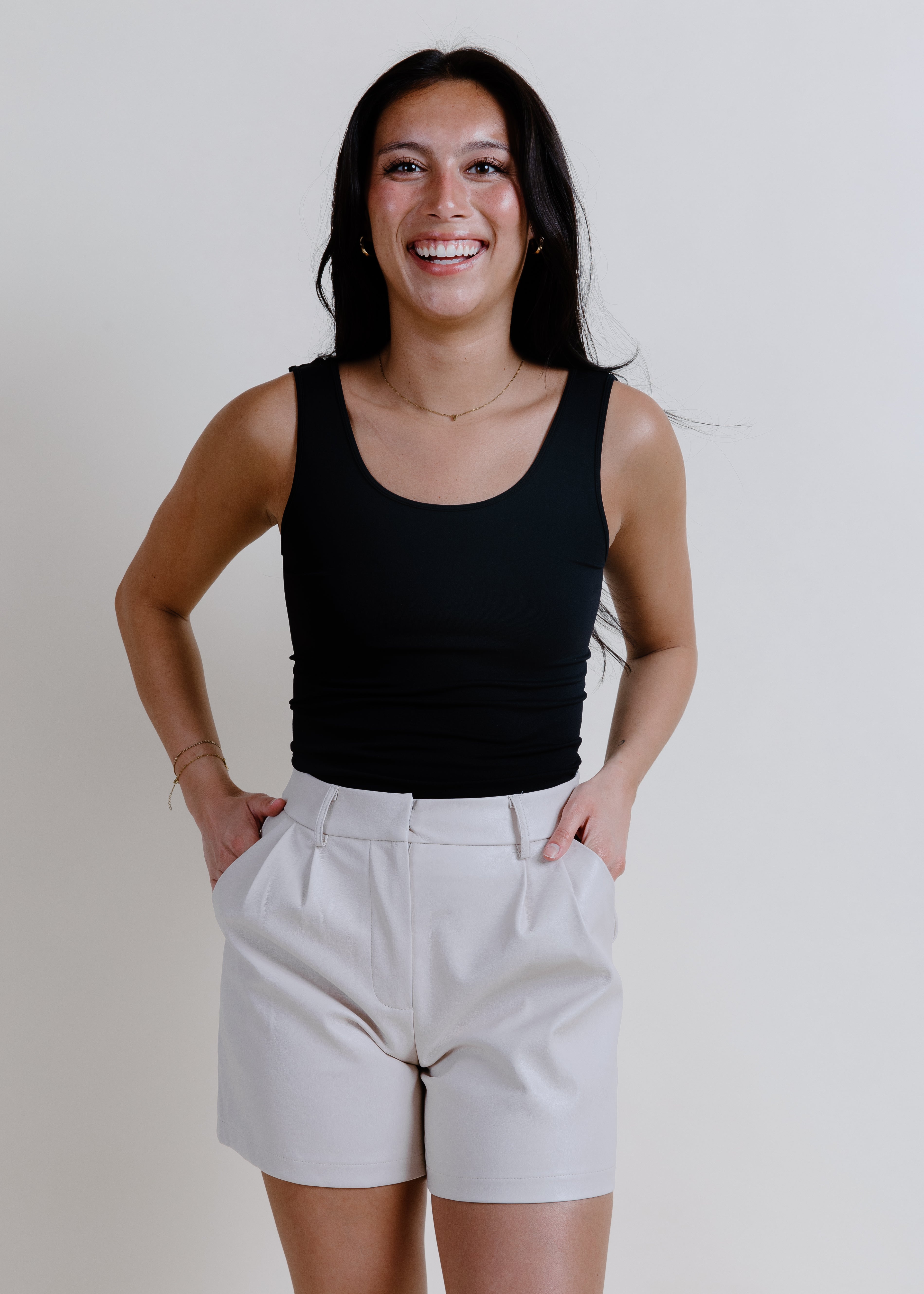 Paris Pleated Leather Shorts - Beige