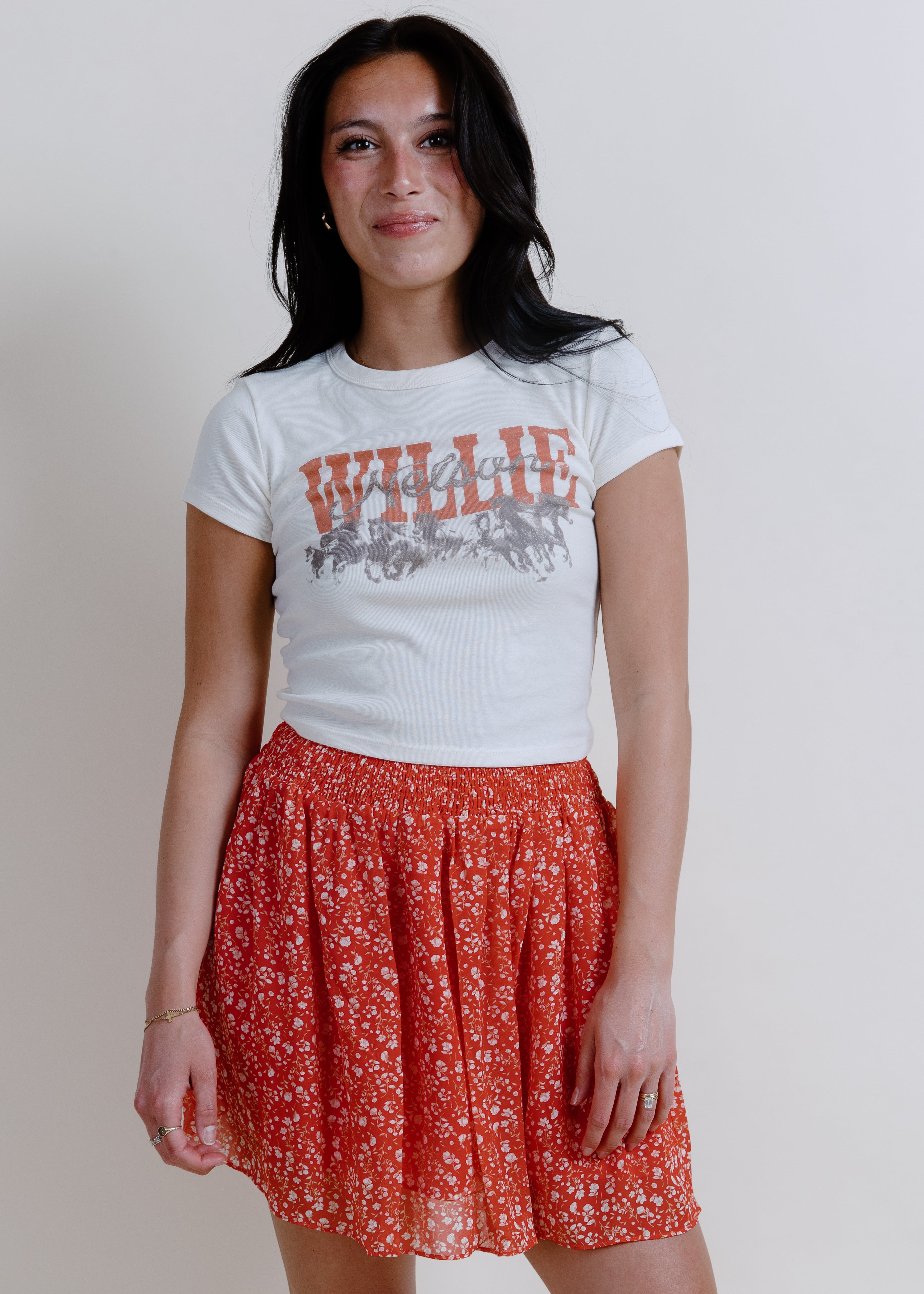 Ruby Floral Mini Skirt - Red