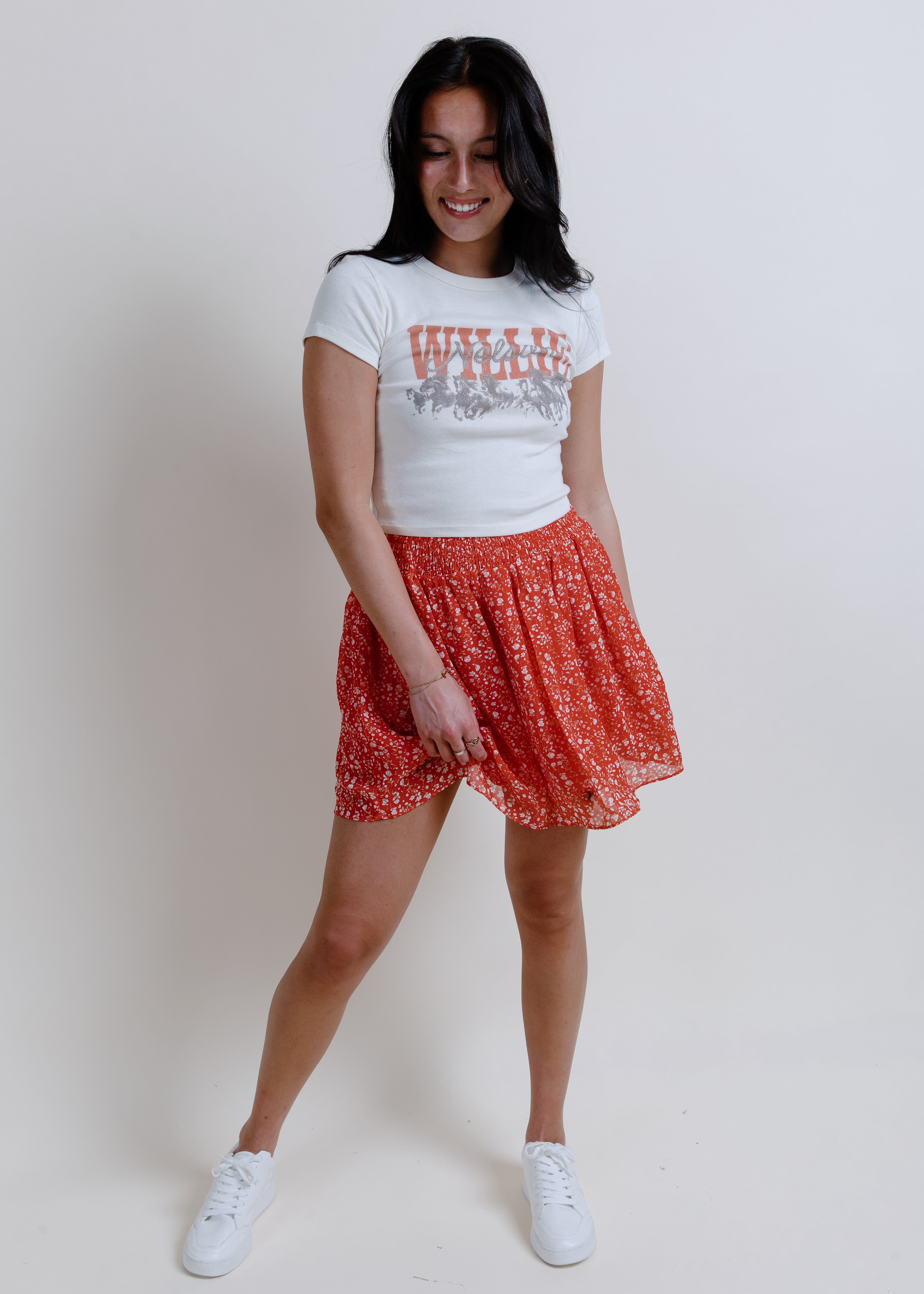 Ruby Floral Mini Skirt - Red