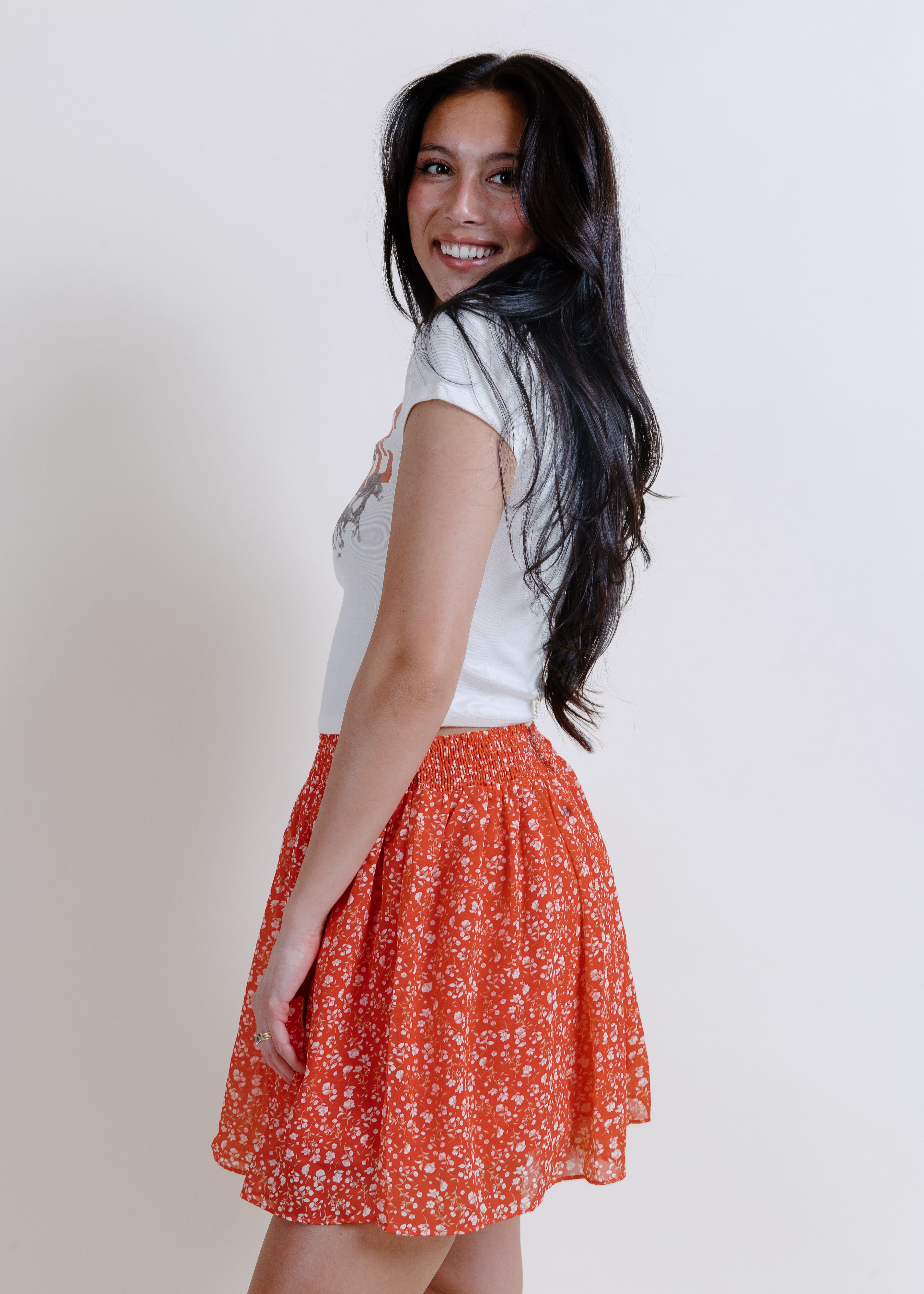 Ruby Floral Mini Skirt - Red