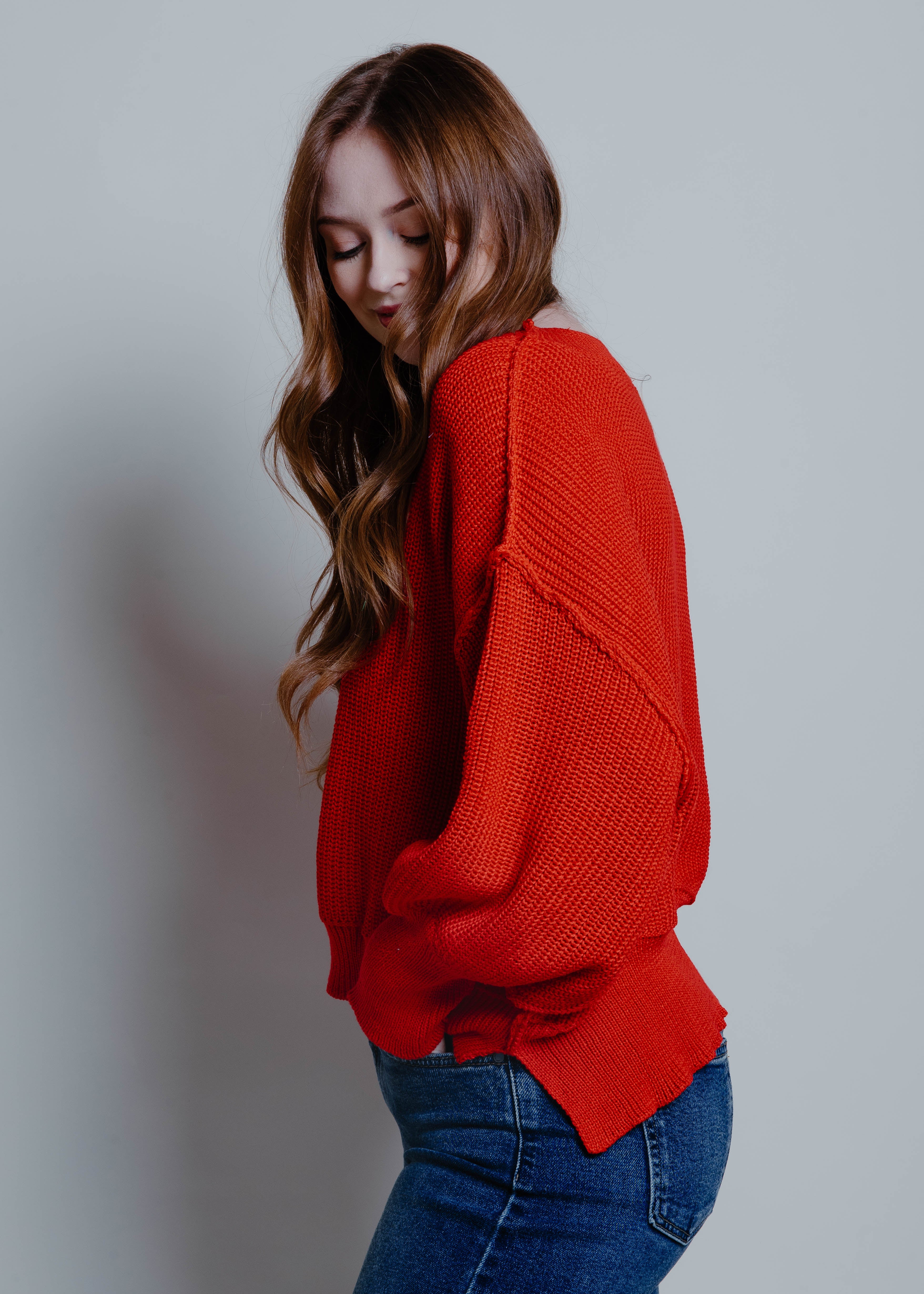 Sunshine Mock Neck Pullover - Red