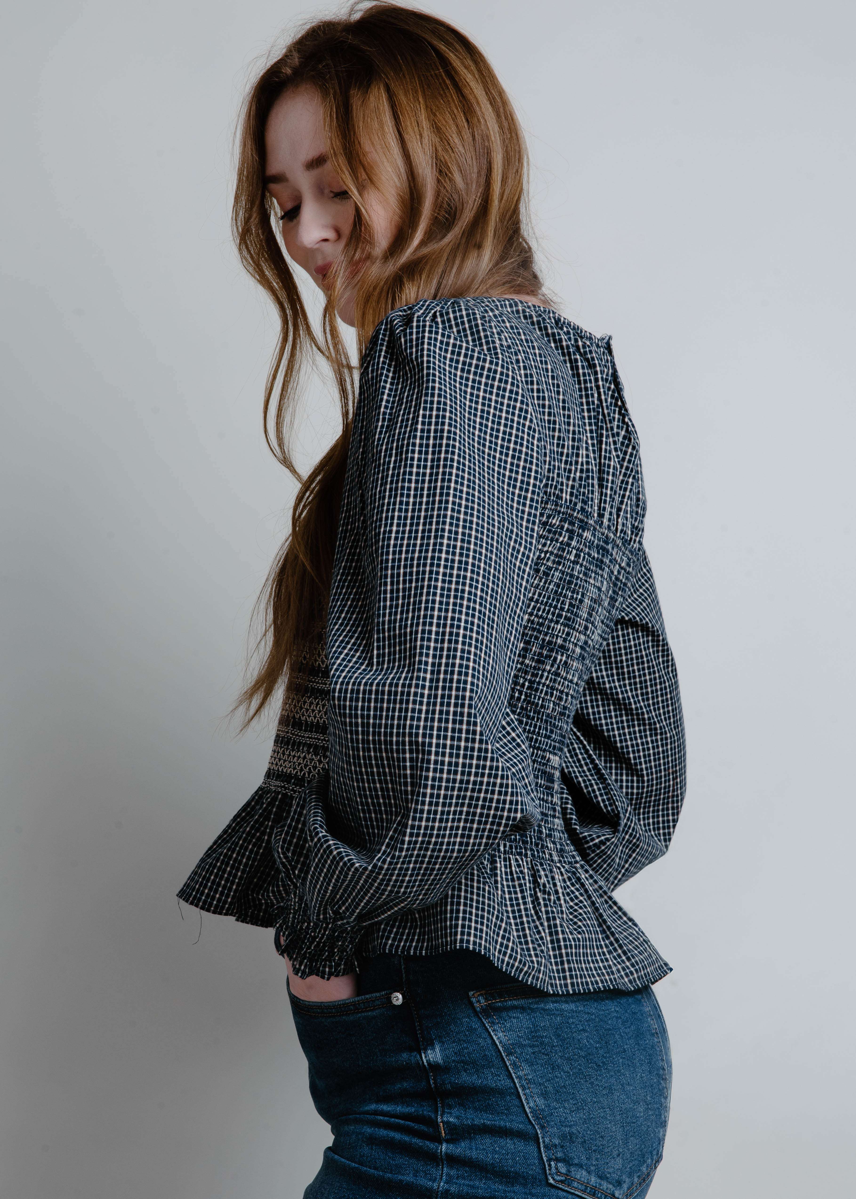 Tamara Smocked Blouse - Navy