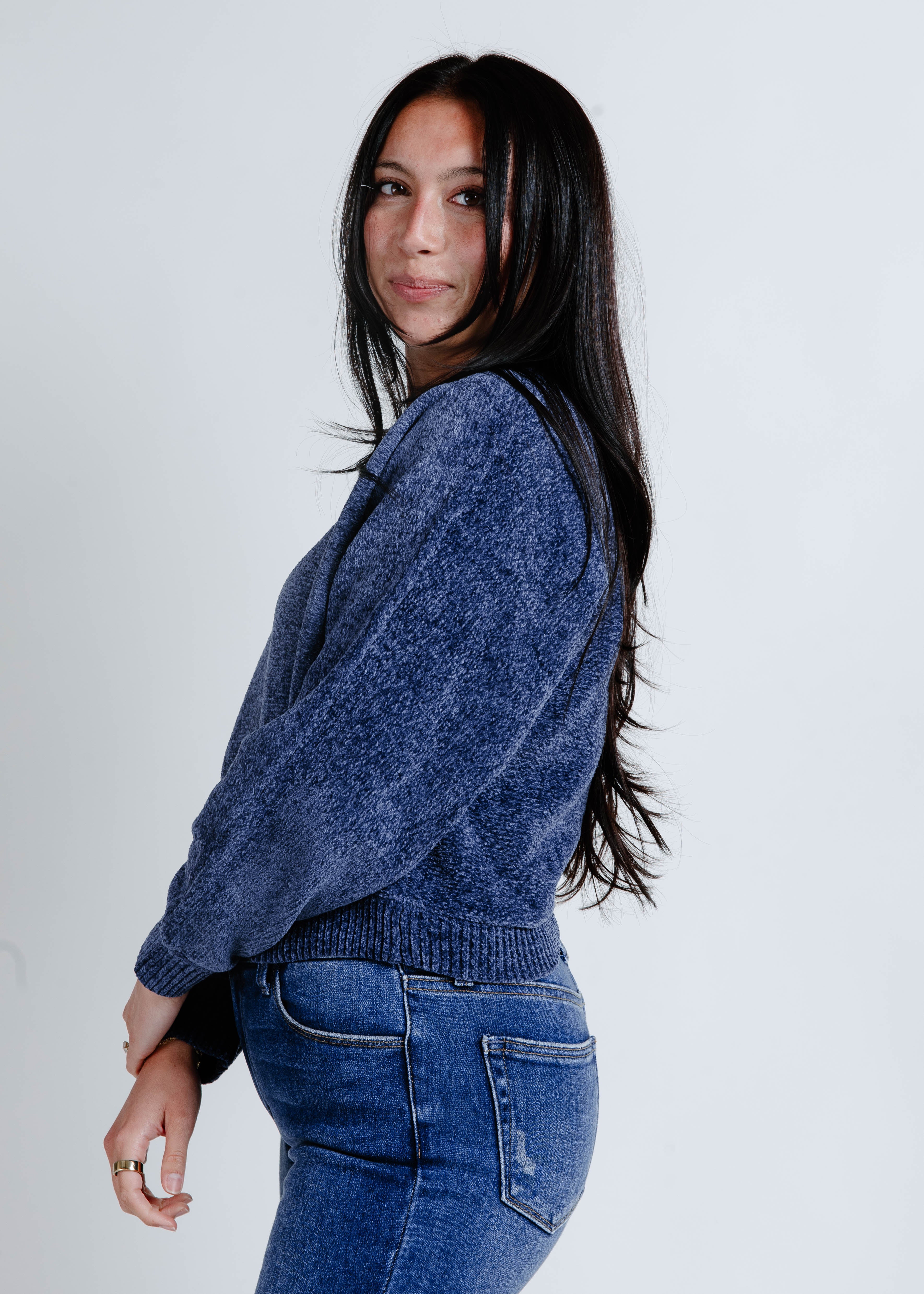 Tessa Cropped Sweater - Dusty Navy