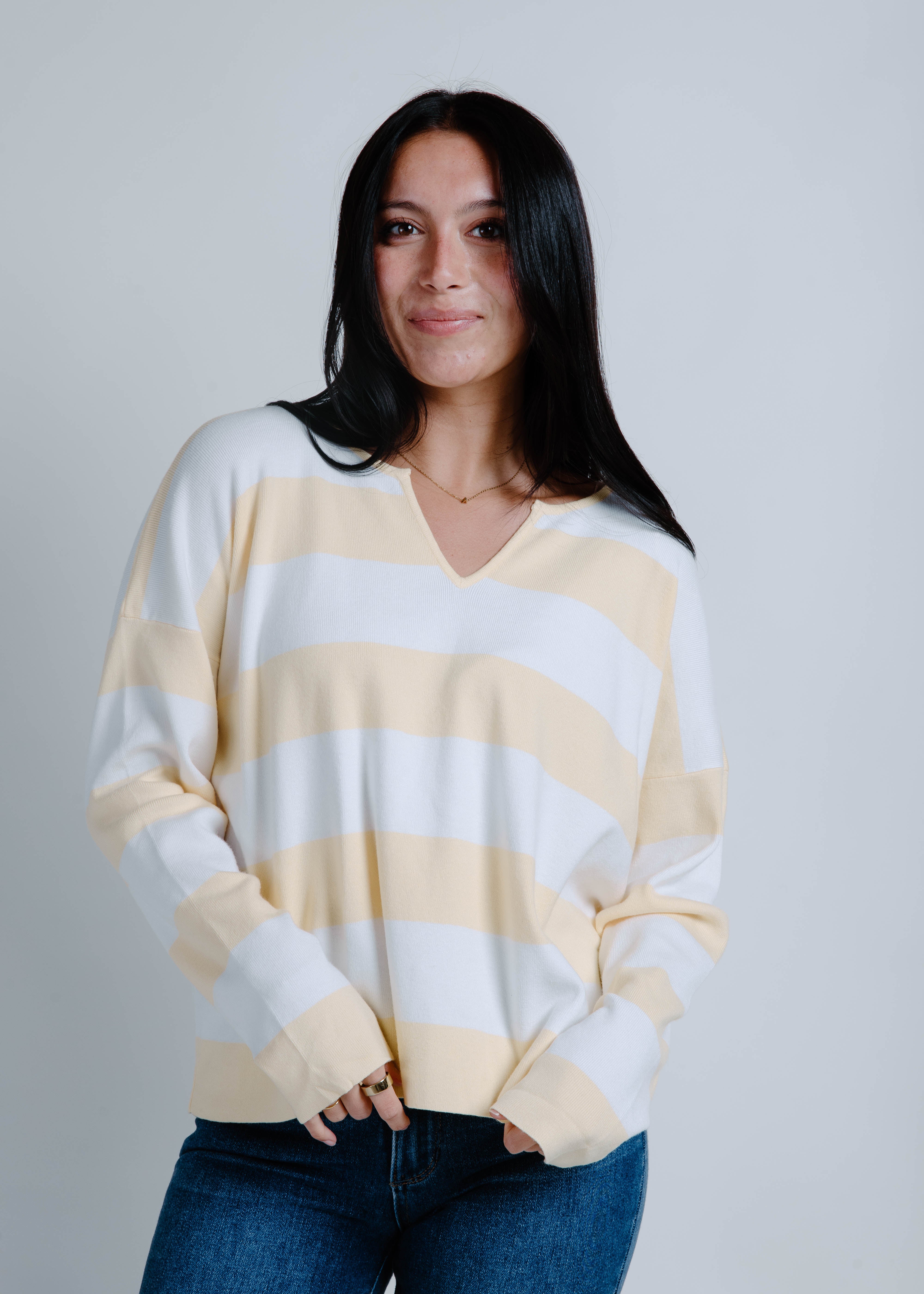 The Cincy Striped Sweater - Lemon
