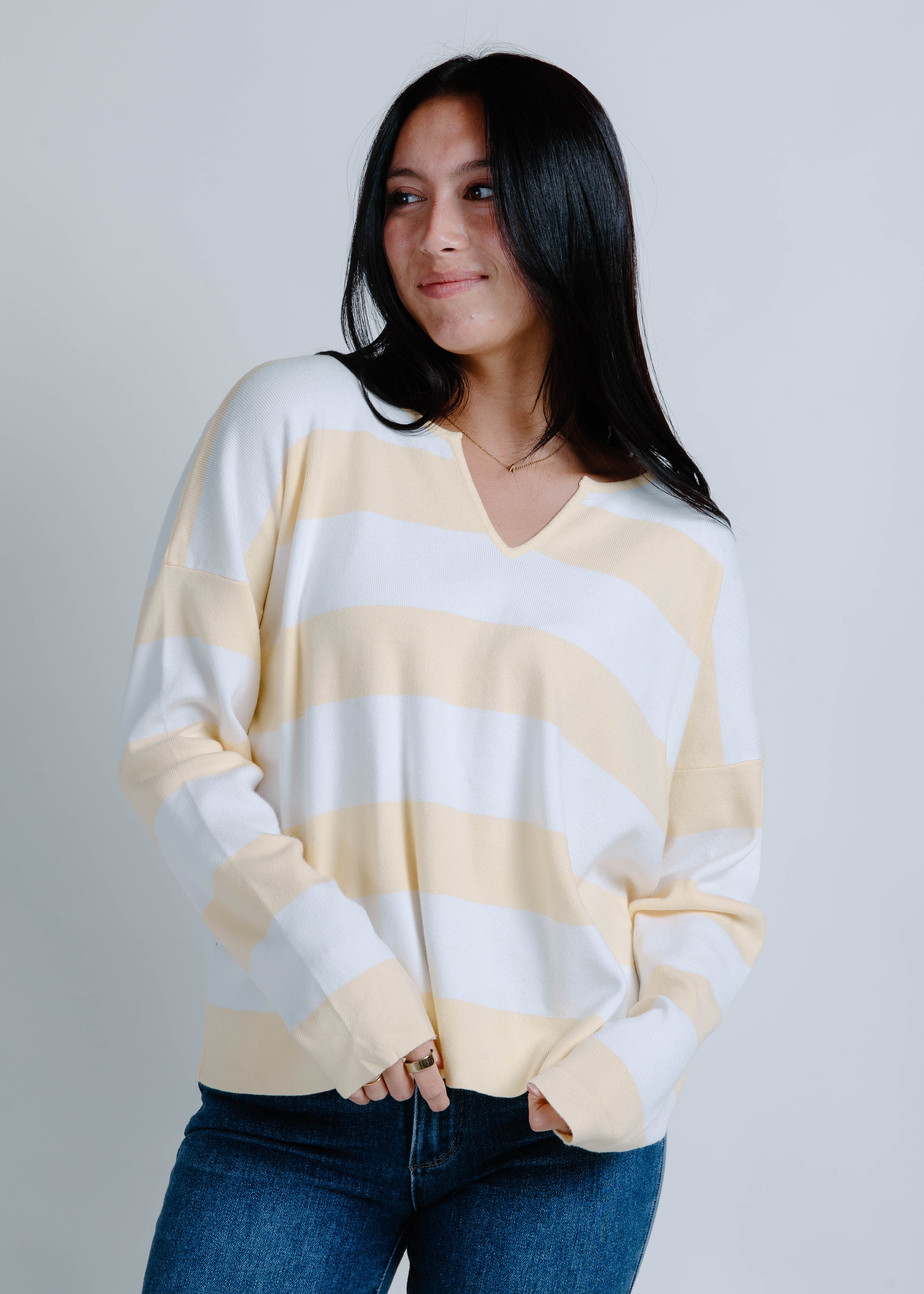 The Cincy Striped Sweater - Lemon