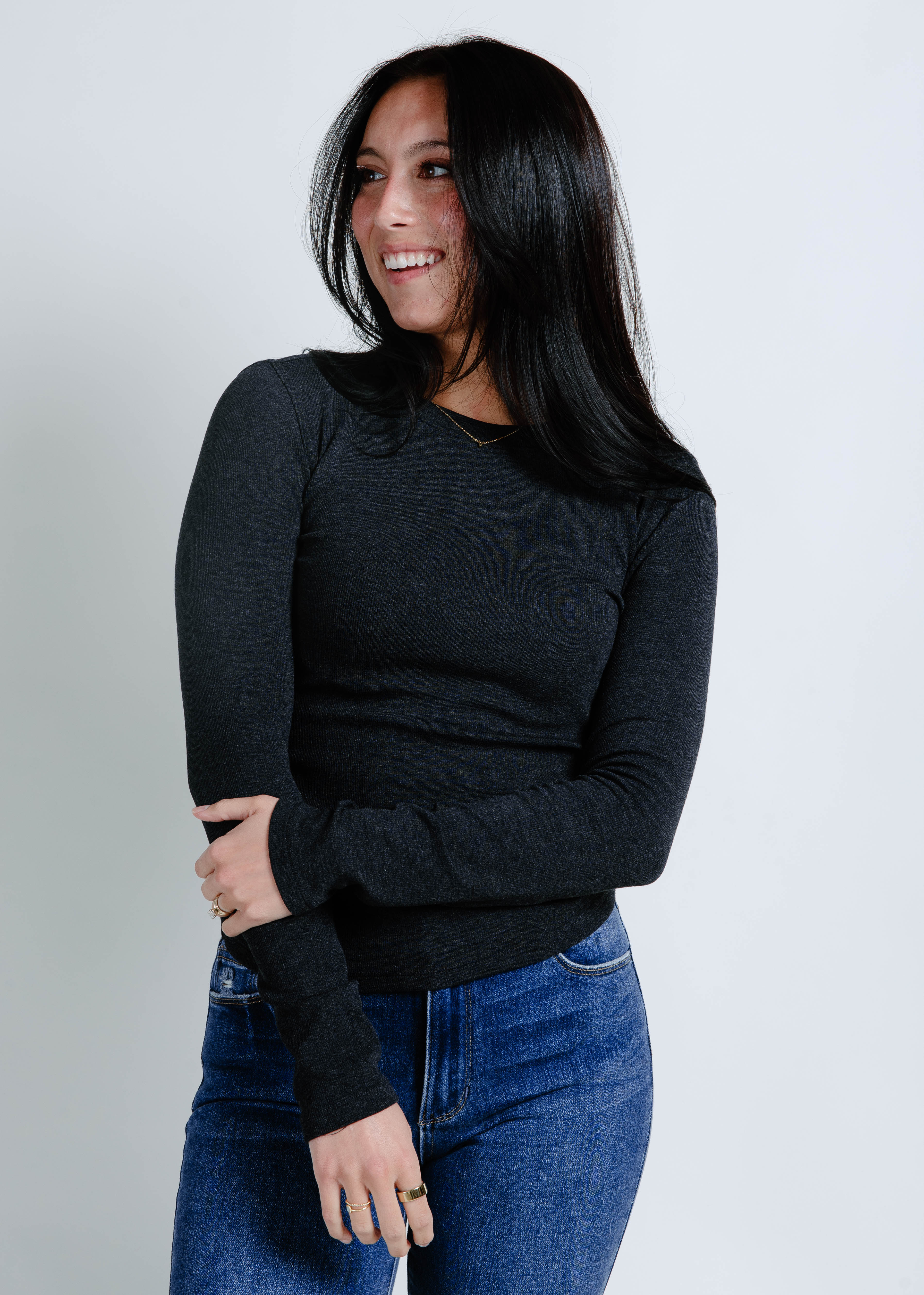 The Simple Ribbed Top - Charcoal