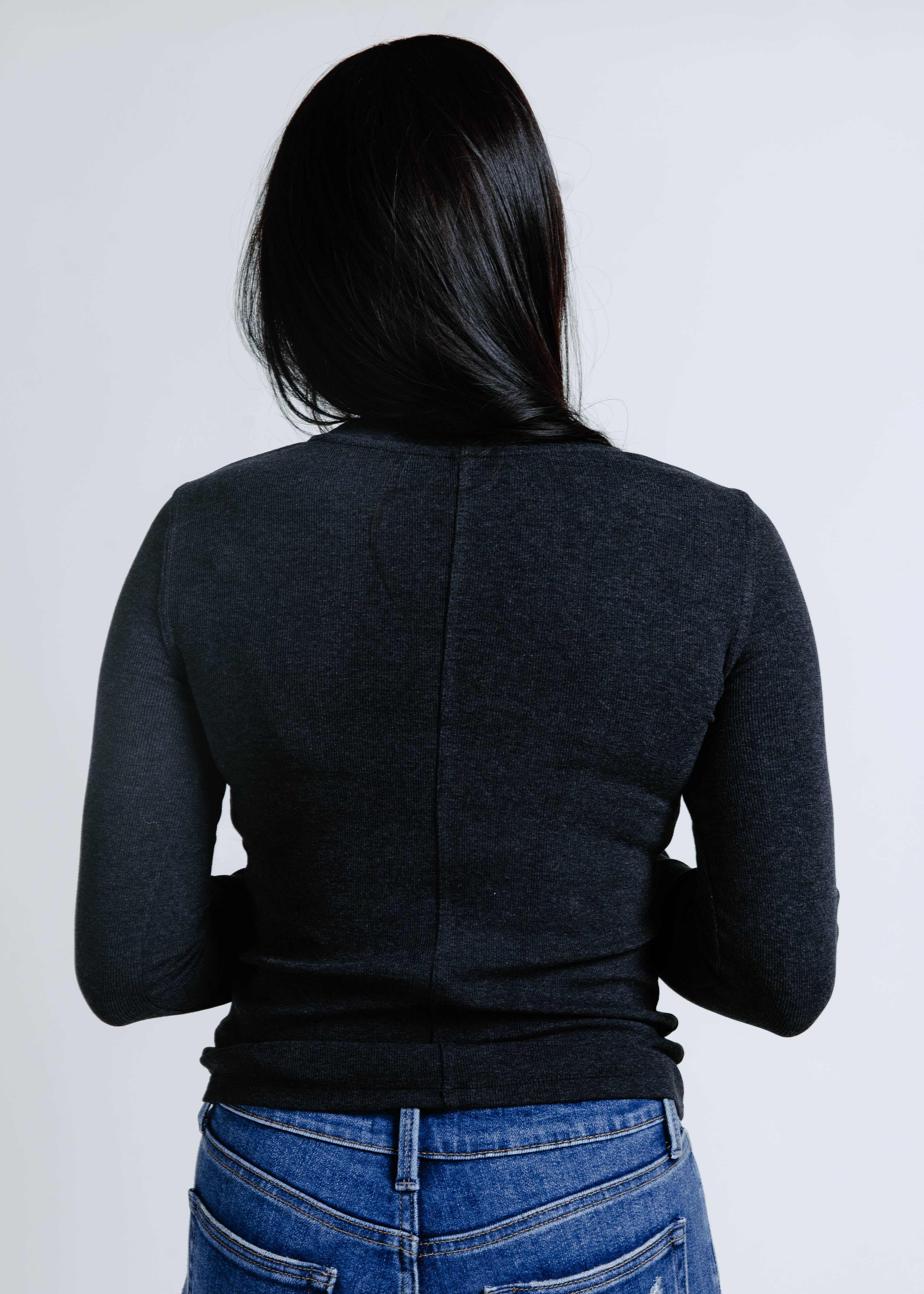 The Simple Ribbed Top - Charcoal