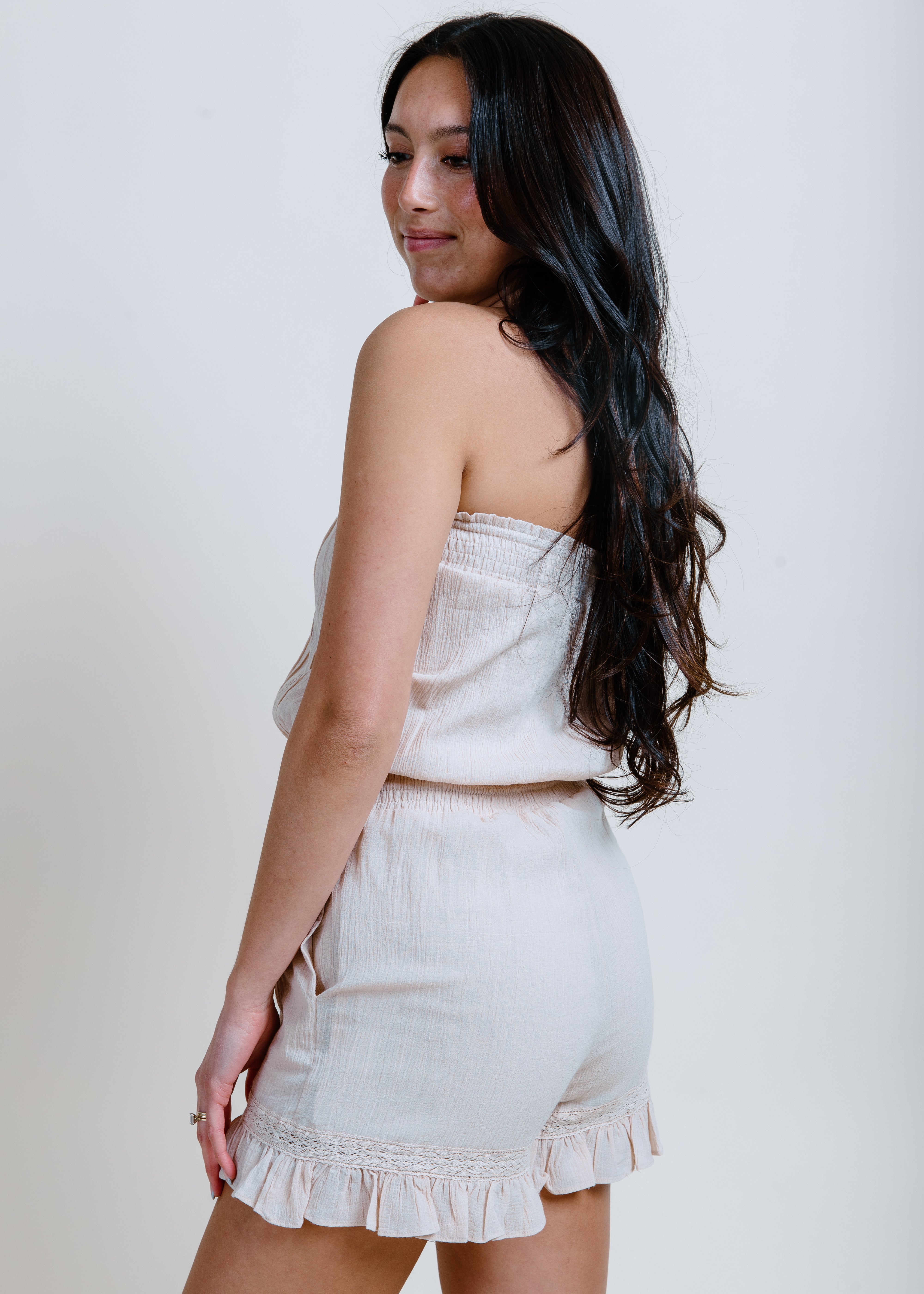 Tianna Drawstring Romper - Beige