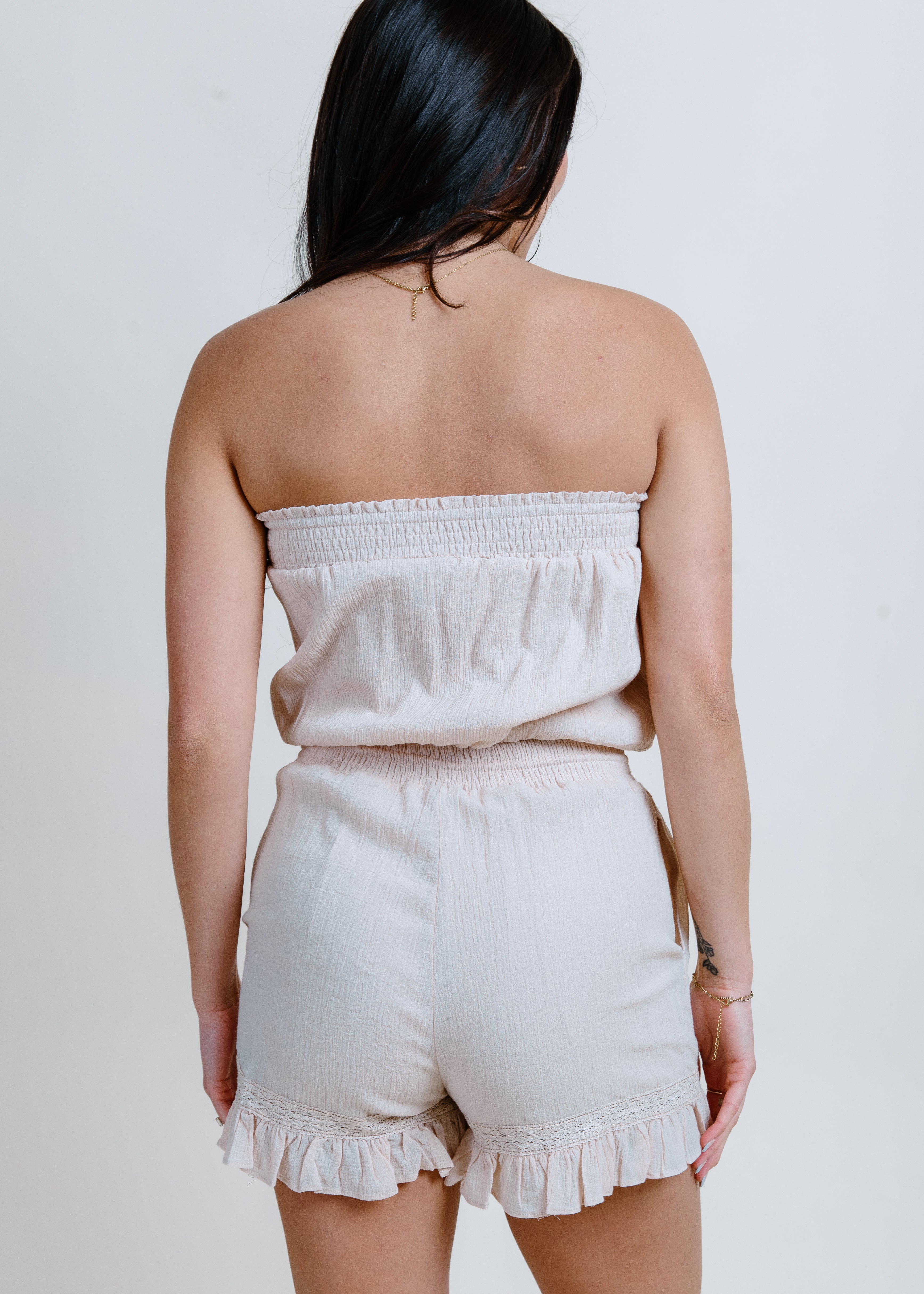 Tianna Drawstring Romper - Beige