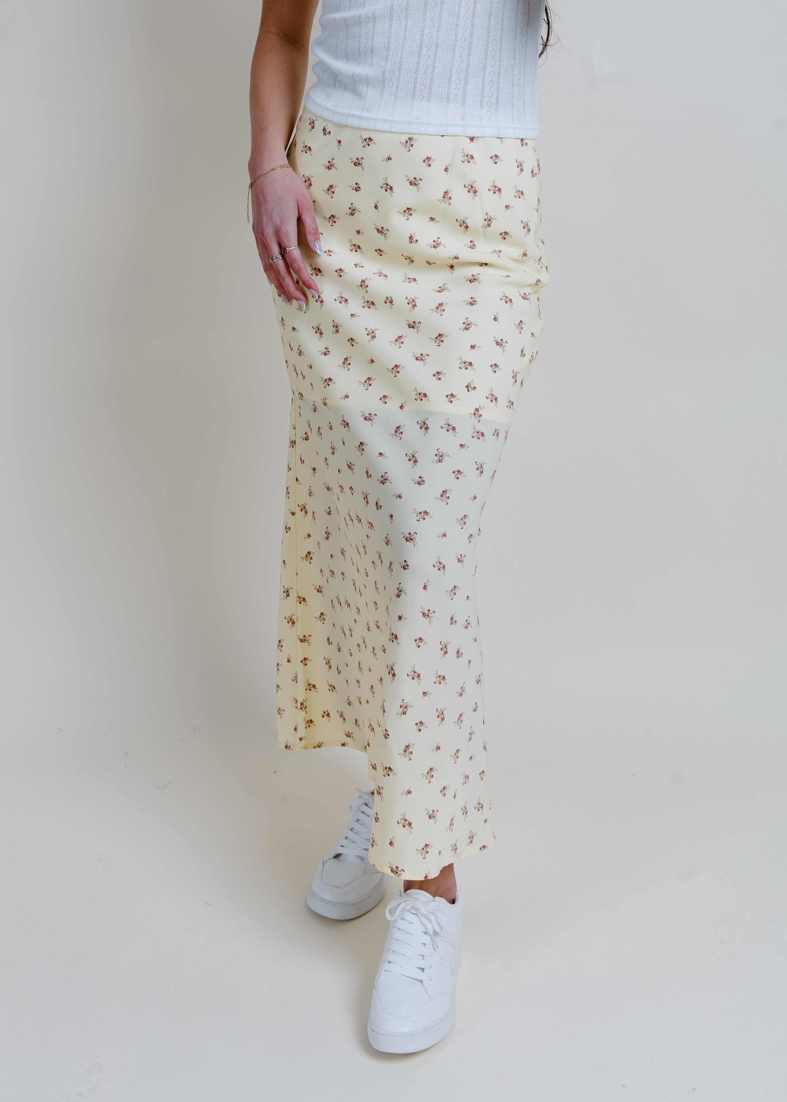 Vintage Floral Midi Skirt - Yellow