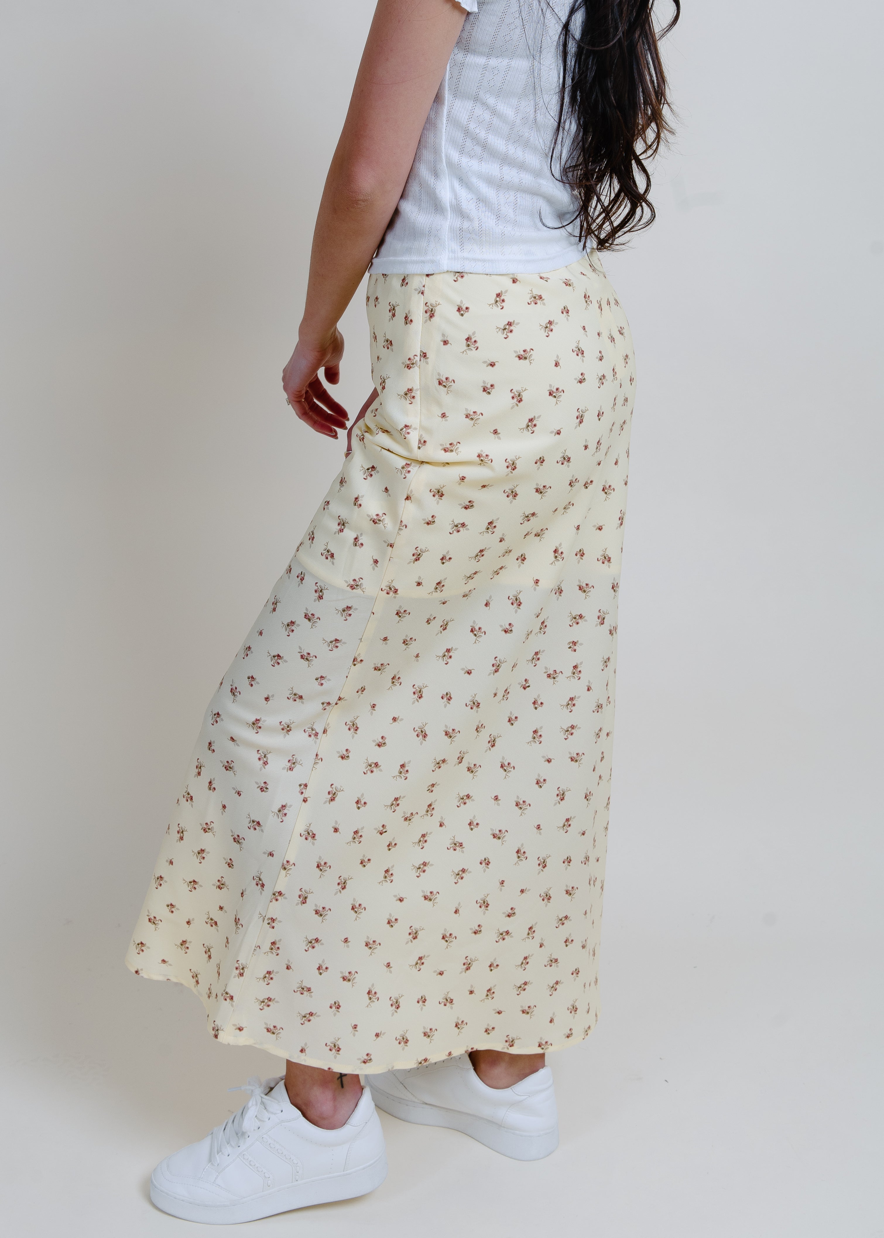 Vintage Floral Midi Skirt - Yellow