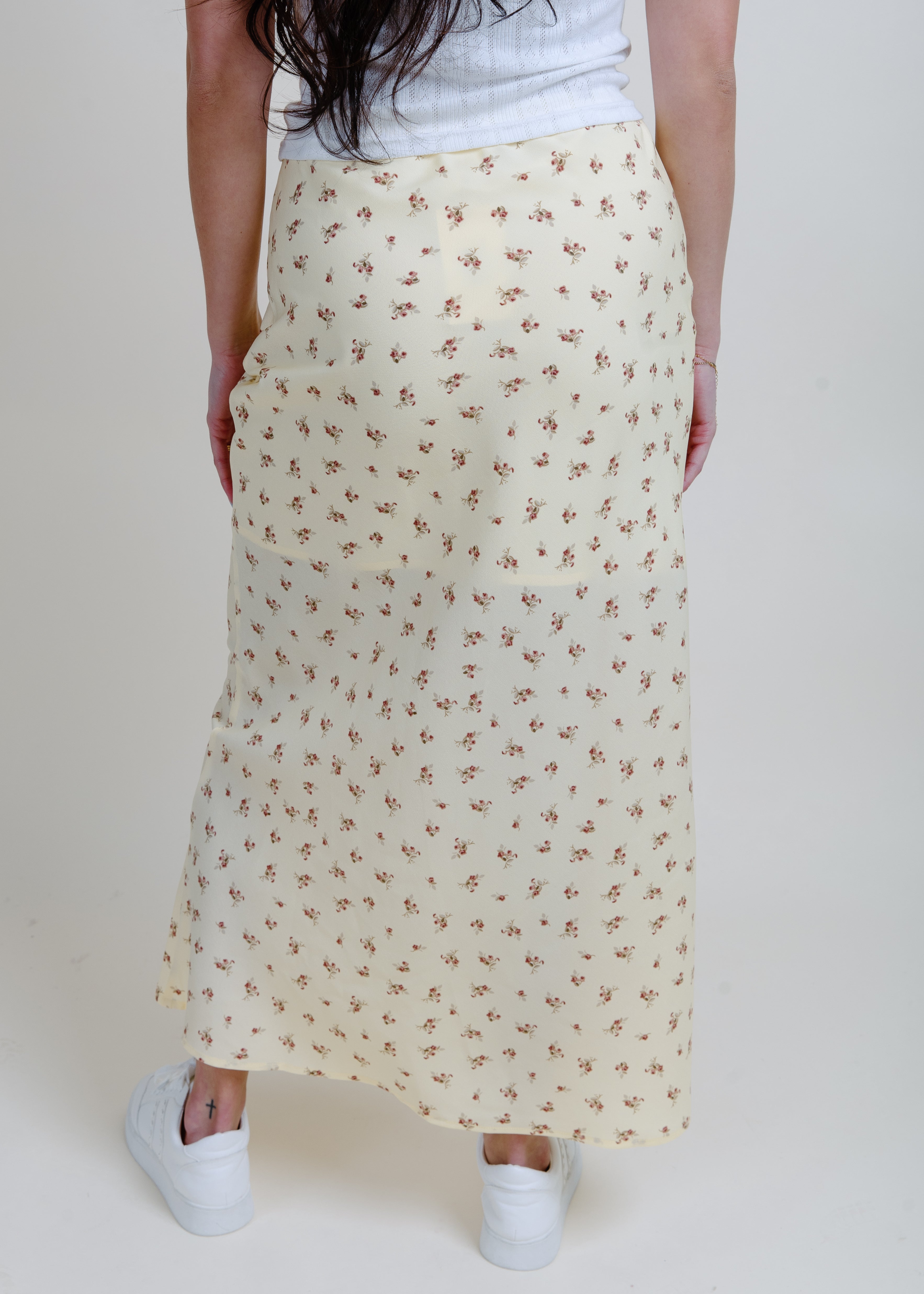 Vintage Floral Midi Skirt - Yellow