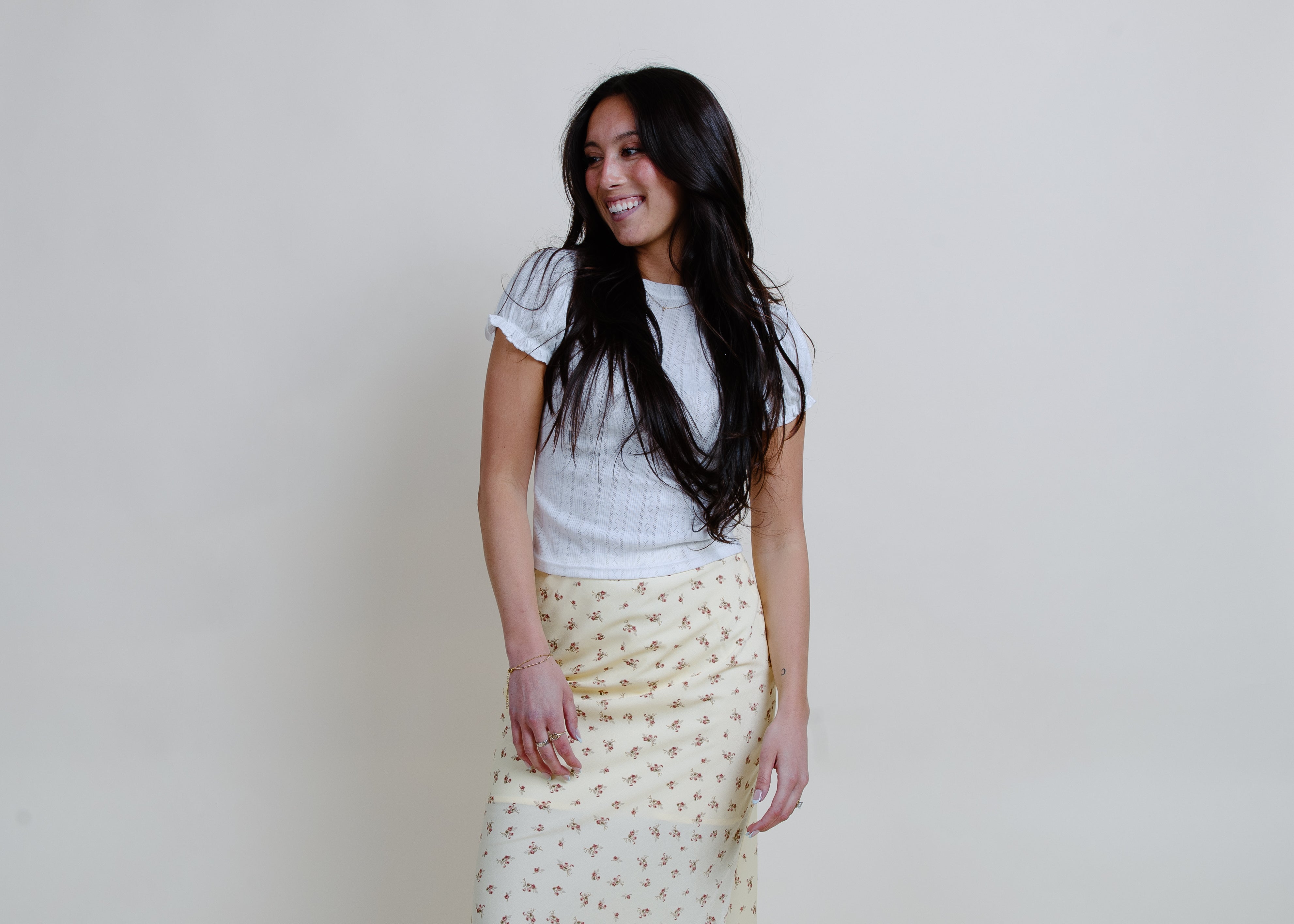 Vintage Floral Midi Skirt - Yellow