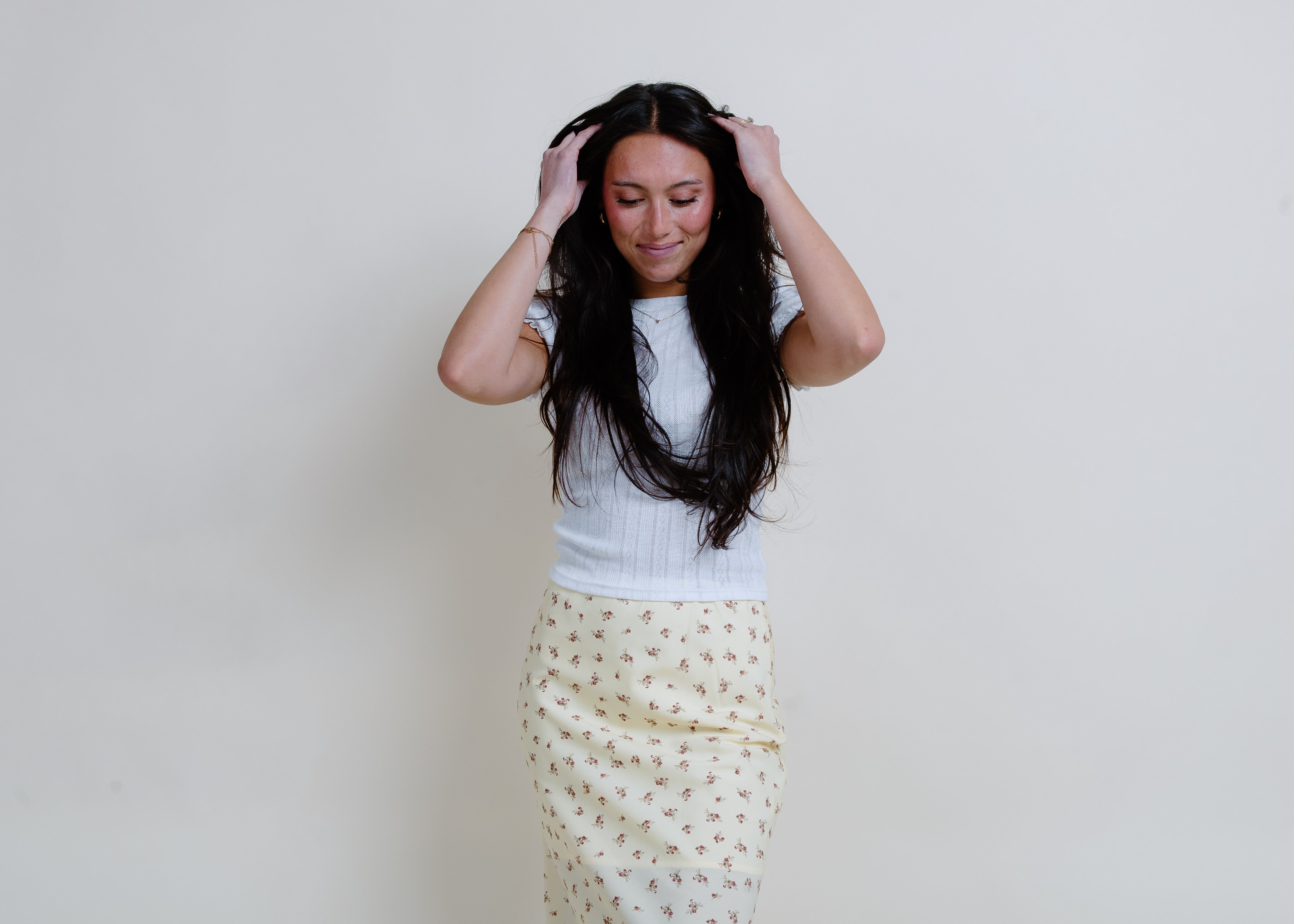 Vintage Floral Midi Skirt - Yellow