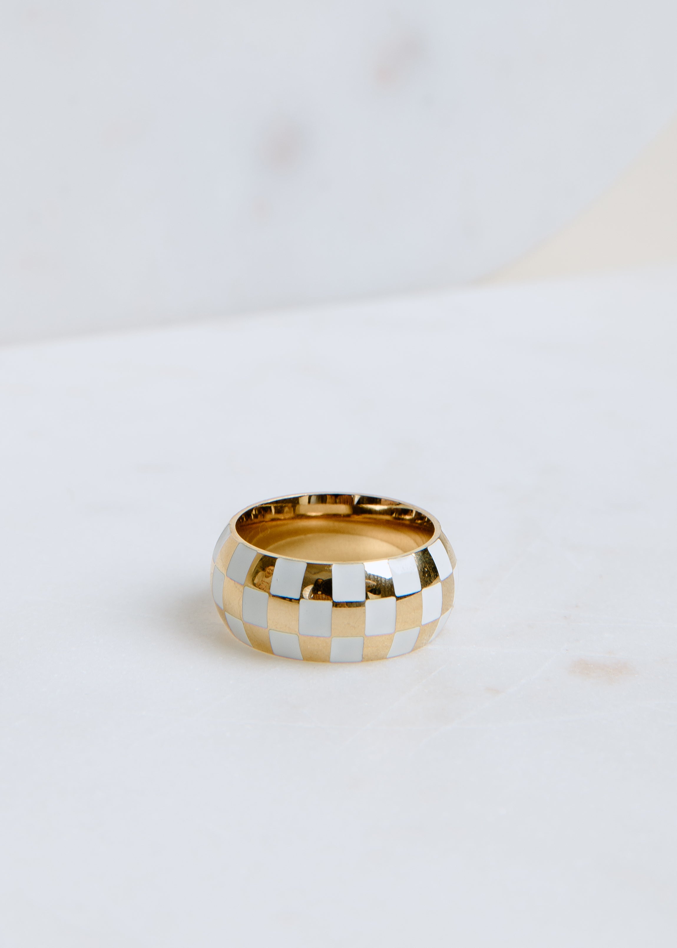 White & Gold Checkered Ring