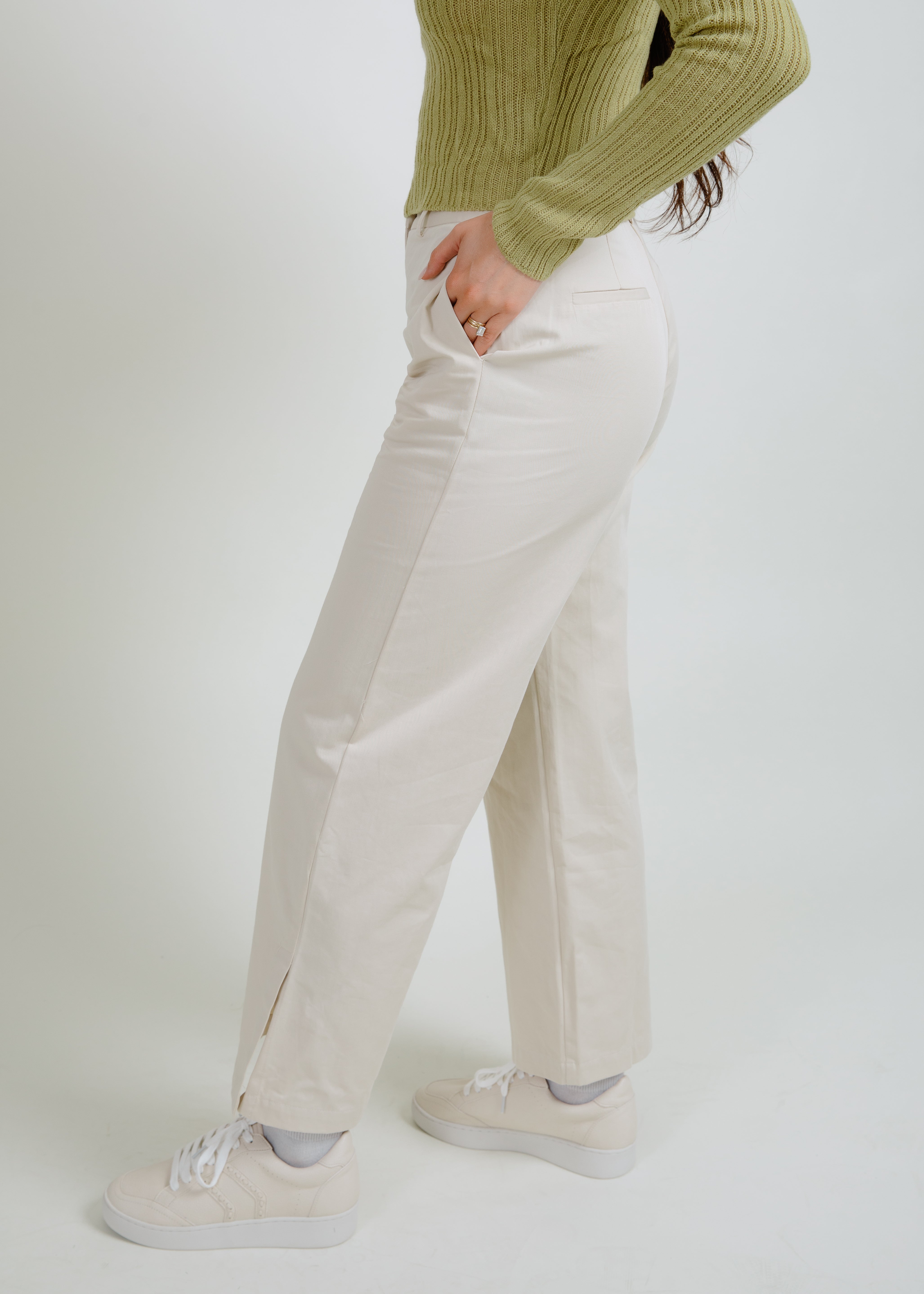 Ziggy Side Slit Pants - Cream