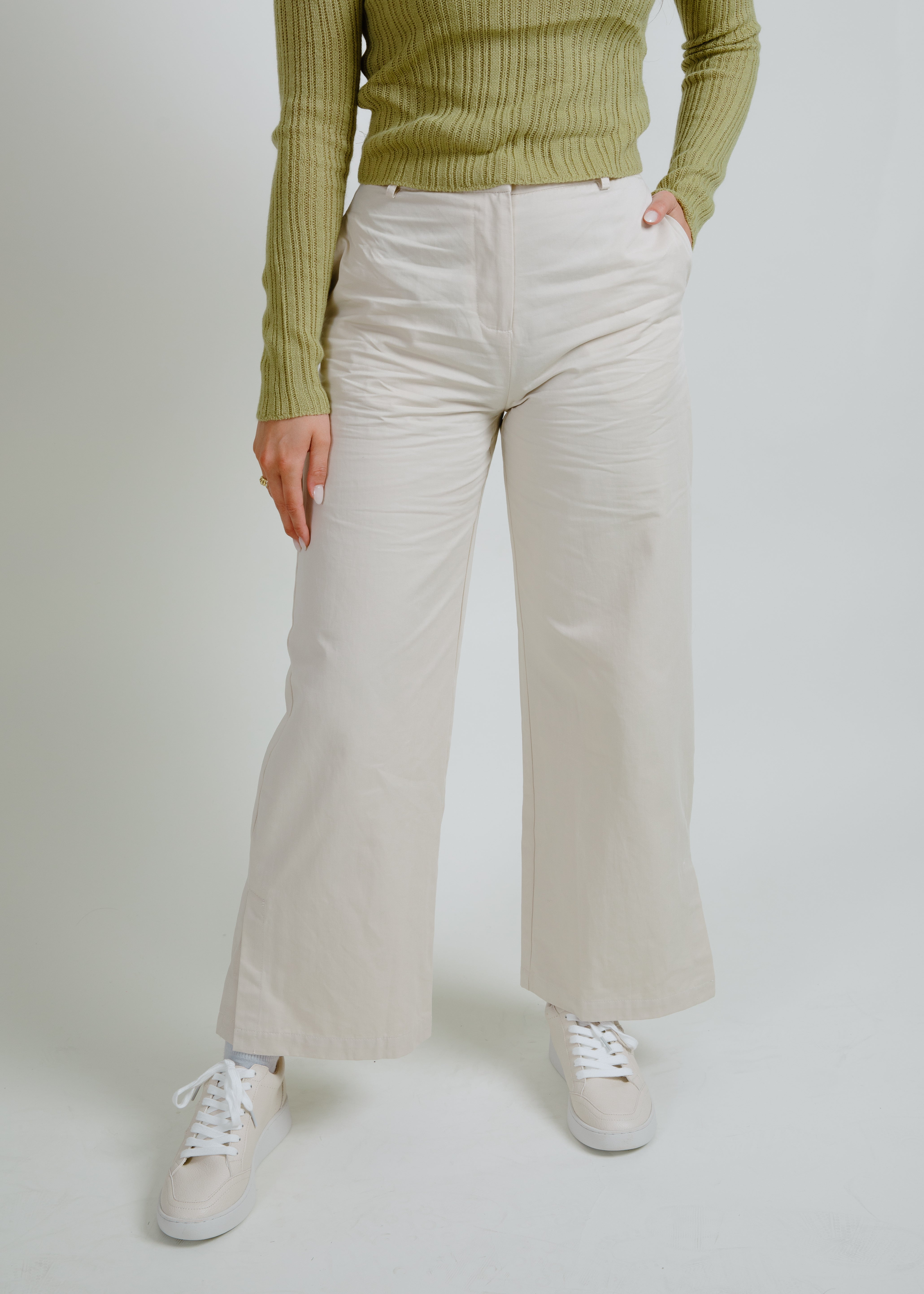 Ziggy Side Slit Pants - Cream