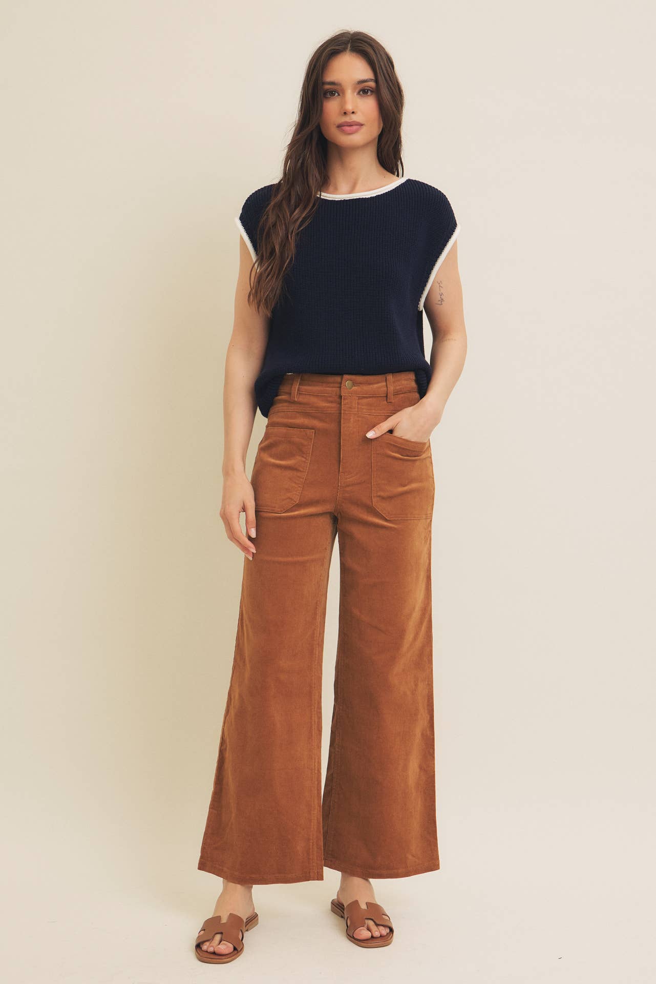 Rory Wide Leg Corduroy Pants - Mocha