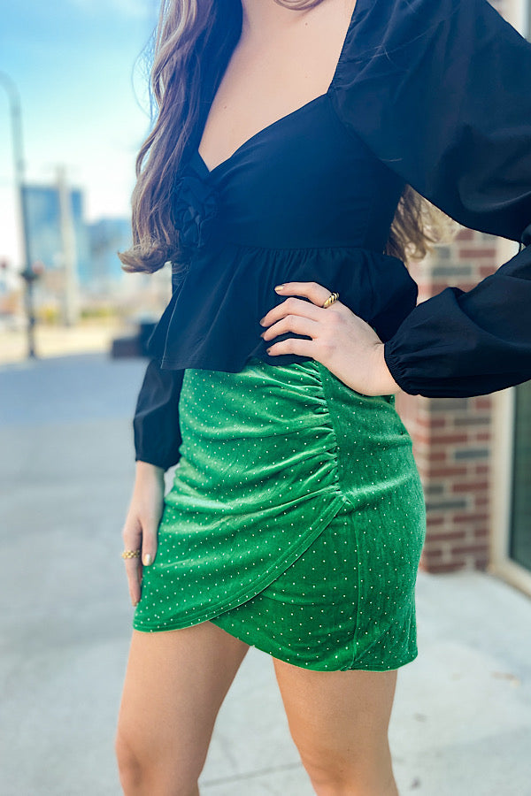Green Velvet Wrap Skirt