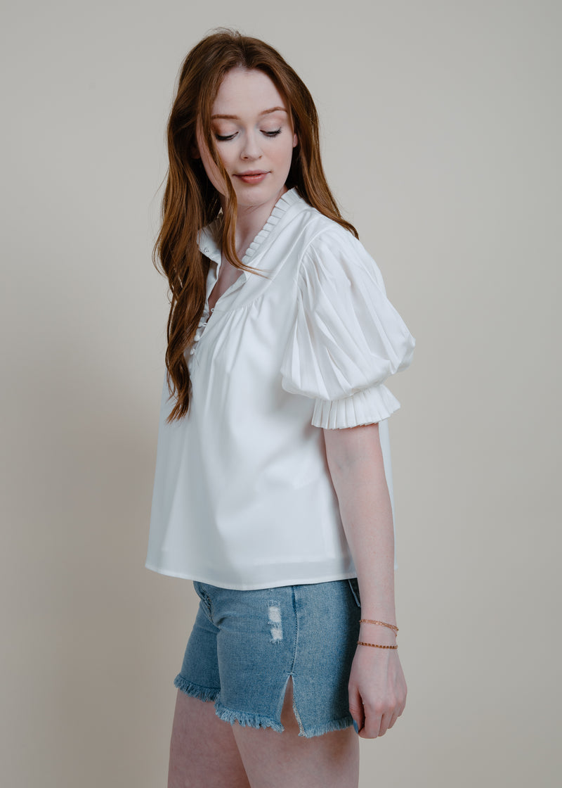 Scarlet Pleated Puff Sleeve Blouse
