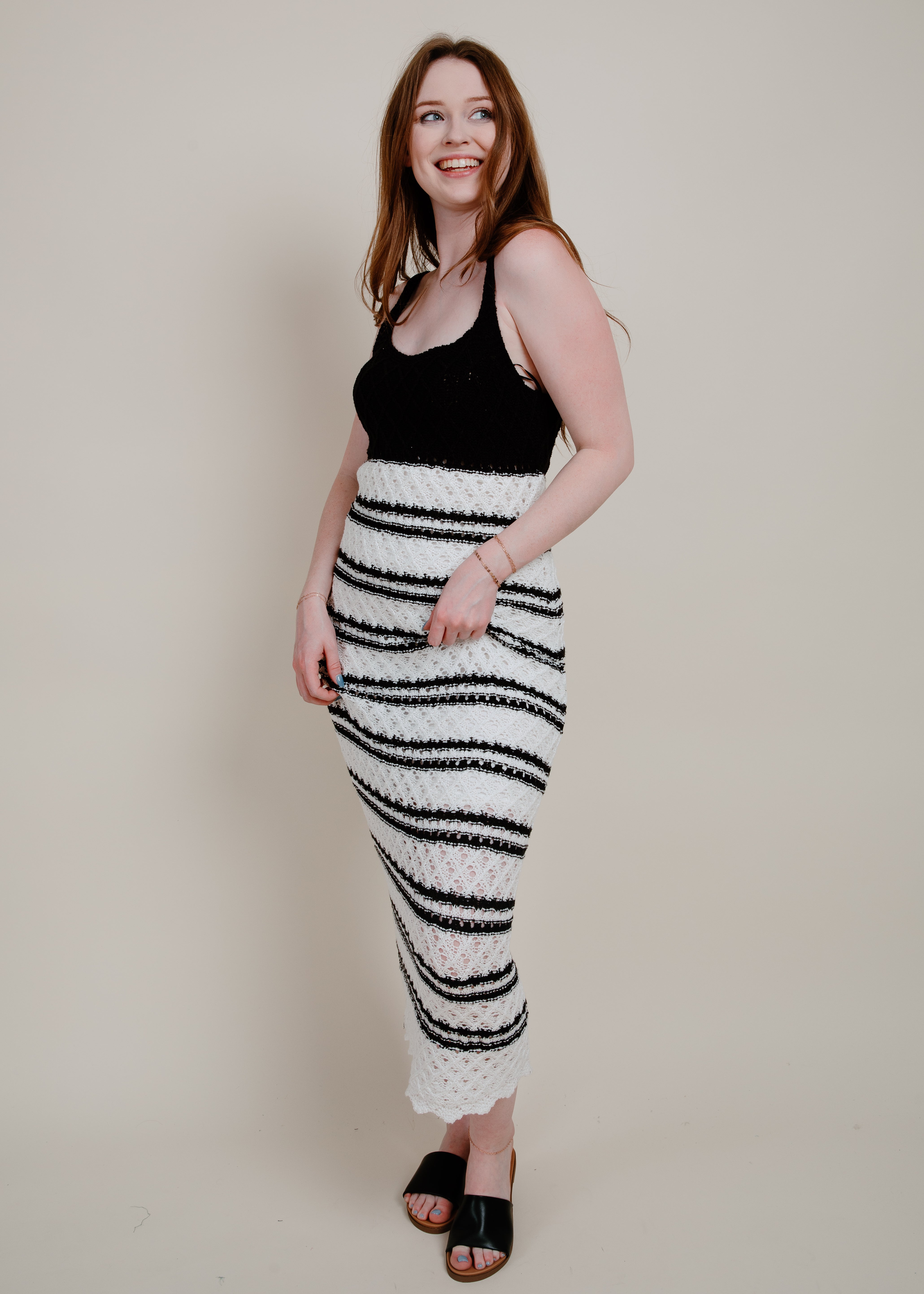 Emily Stripe Crochet Midi Dress