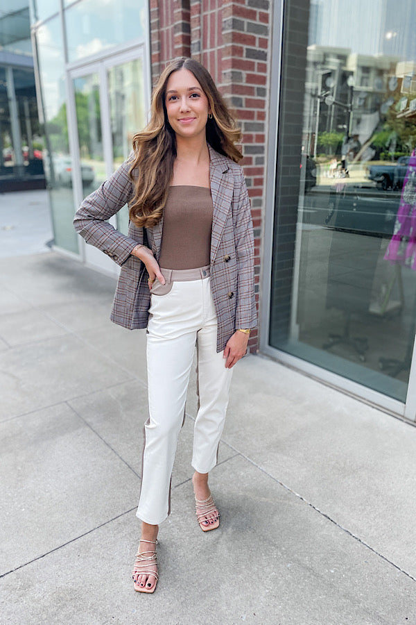 Faux Leather Taupe/Cream Pants