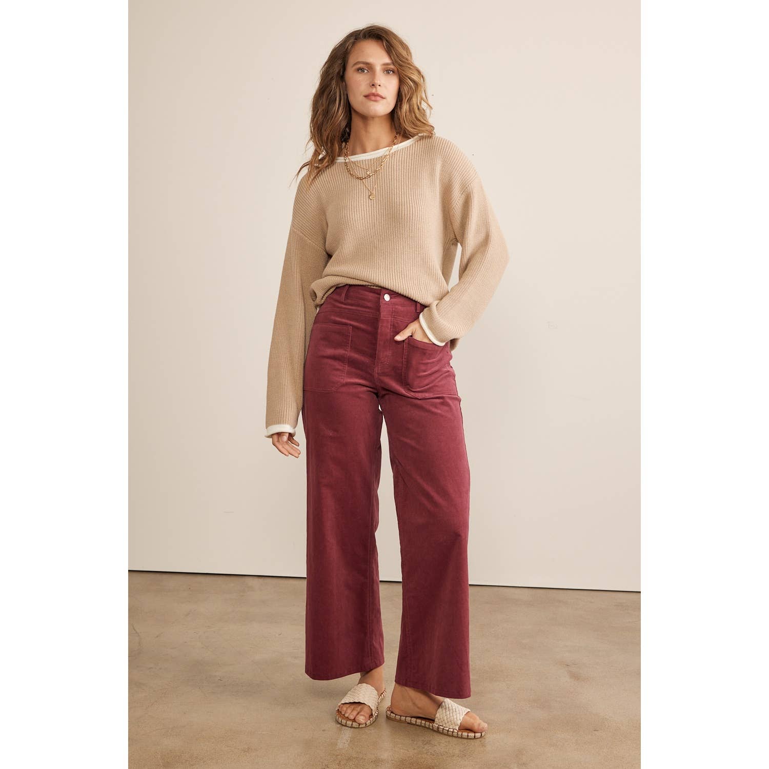 Rory Wide Leg Corduroy Pants - Mocha
