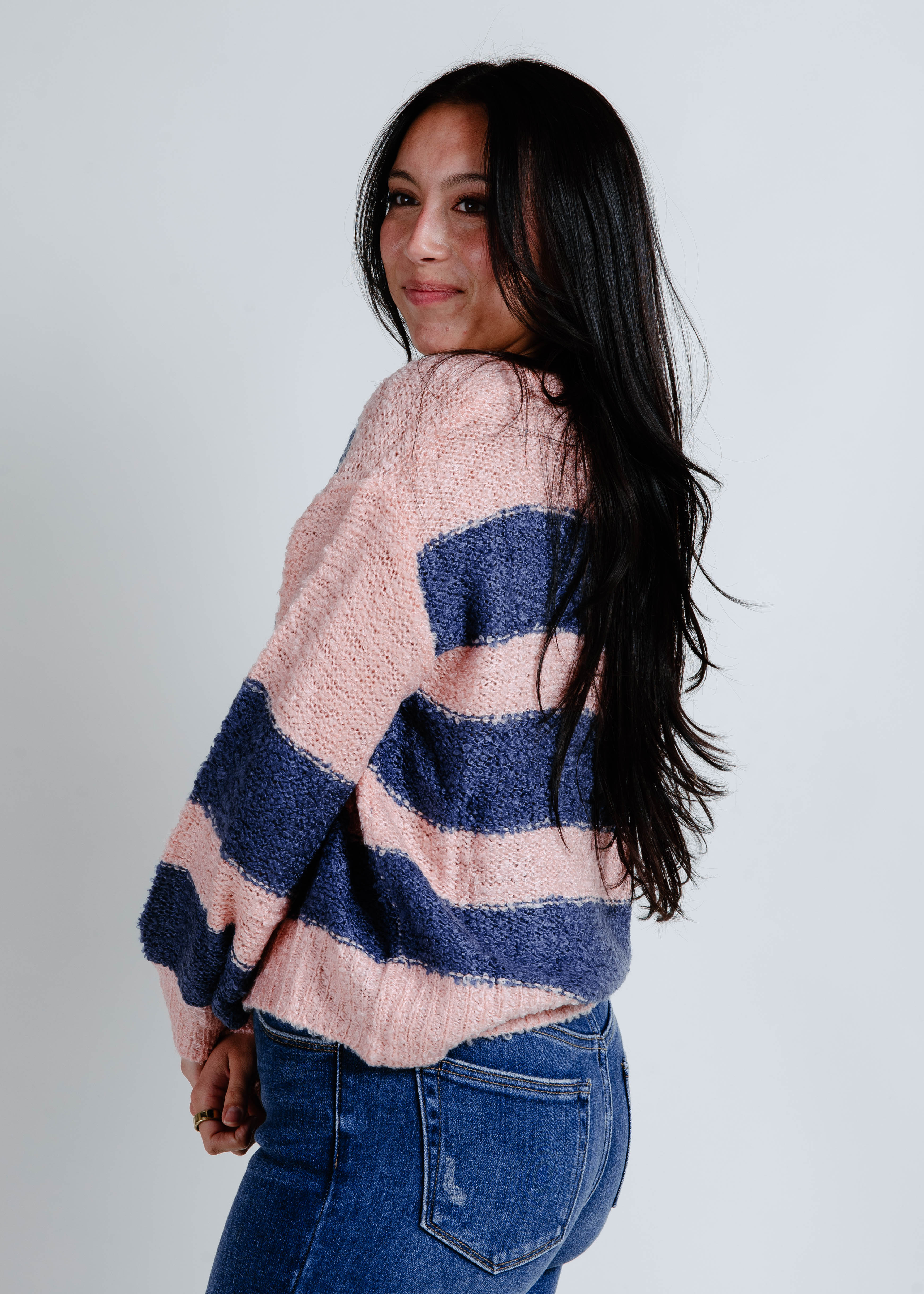 Nova Striped Knit Sweater - Navy/Blush