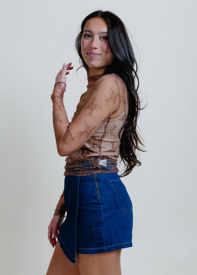 Downtown Denim Wrap Mini Skort