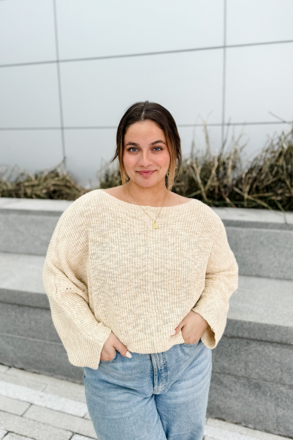Sand Cropped Knit Sweater
