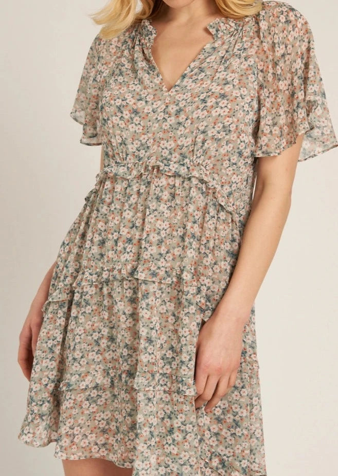 Serena Floral Flutter Sleeve Mini Dress