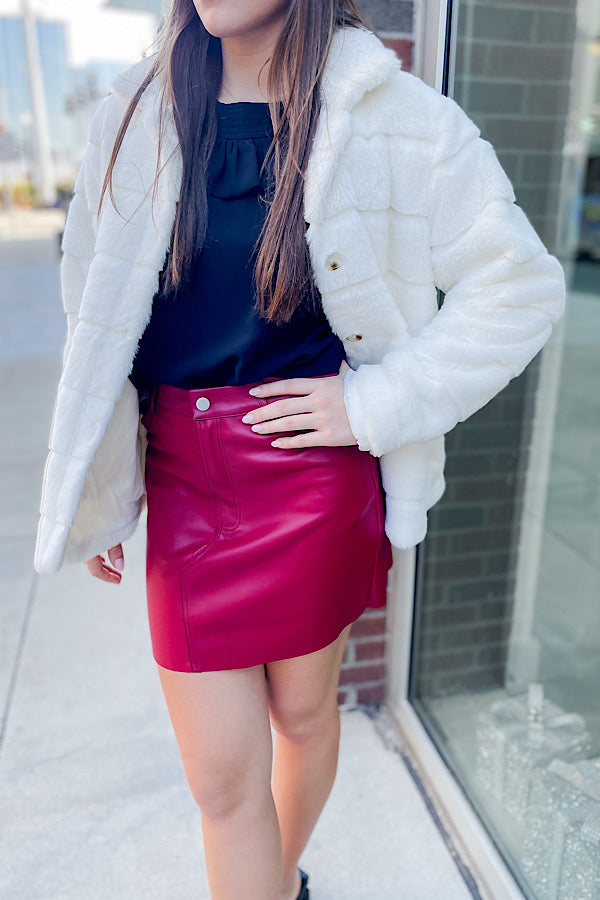 Red Faux Leather Mini Skirt