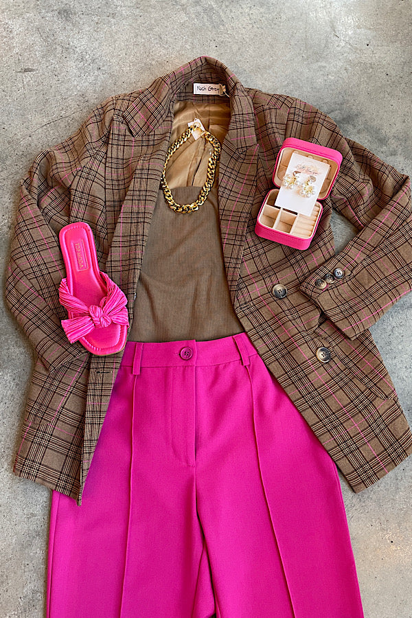 Preptastic Brown Pink Plaid Blazer