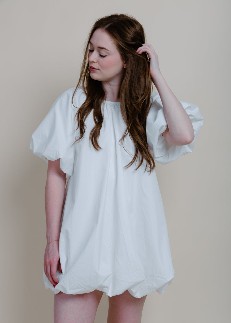 Able Bubble Hem Mini Dress - White