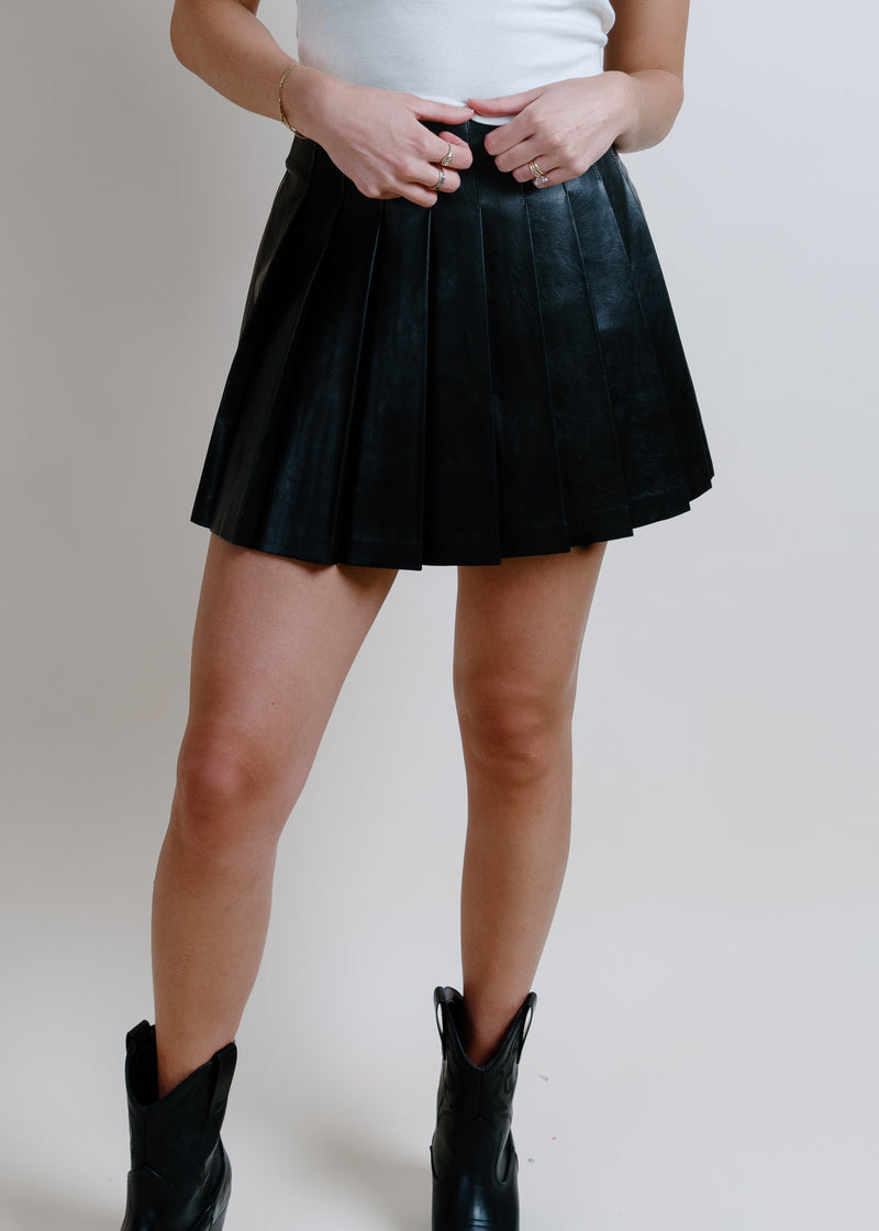 Addie Pleated Faux Leather Skirt