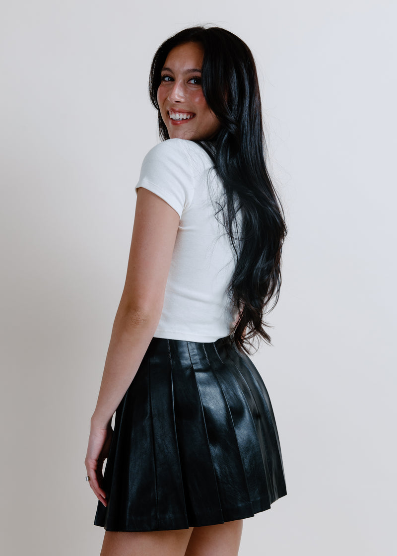Addie Pleated Faux Leather Skirt