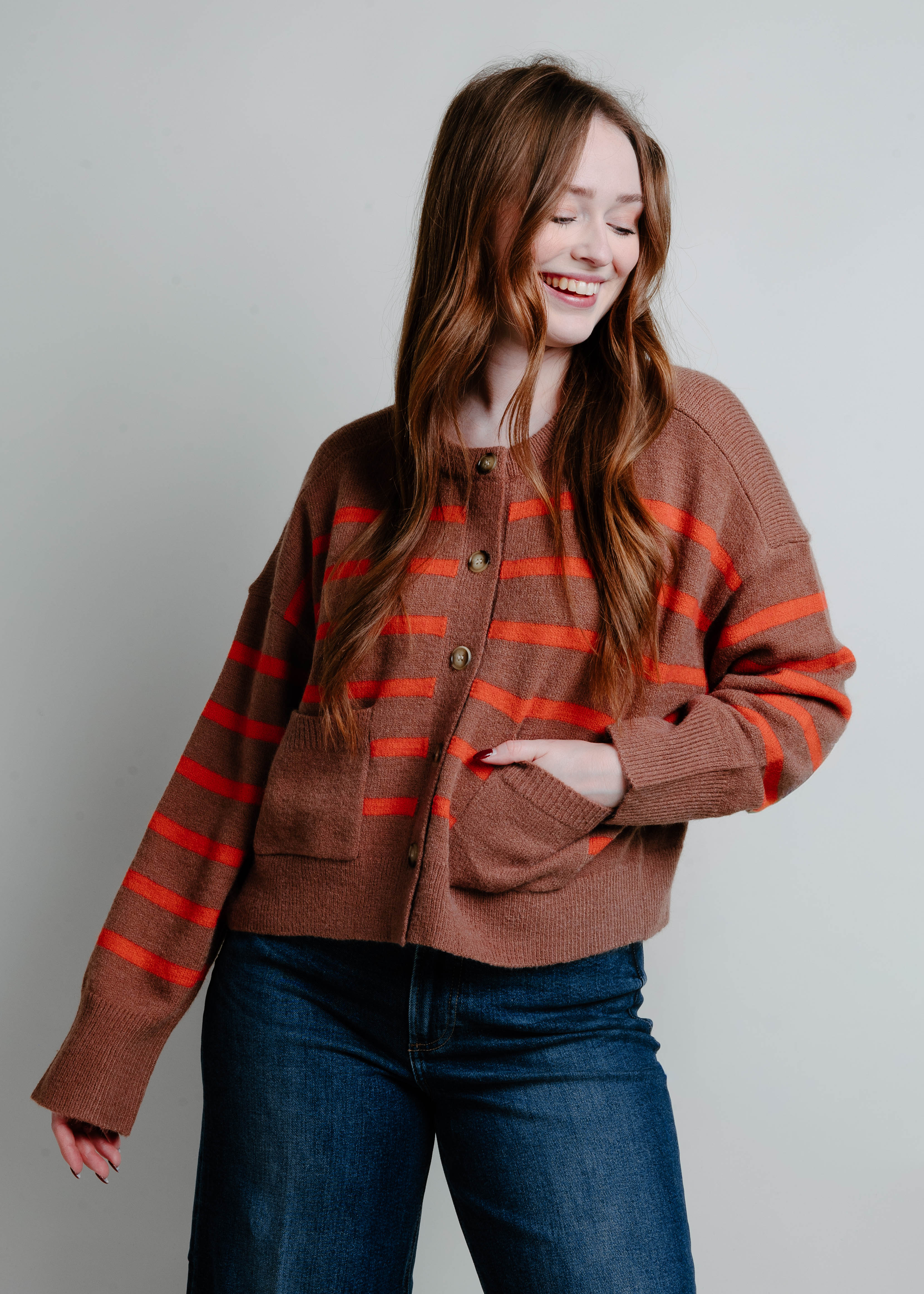 All That Striped Cardigan - Brown/Orange