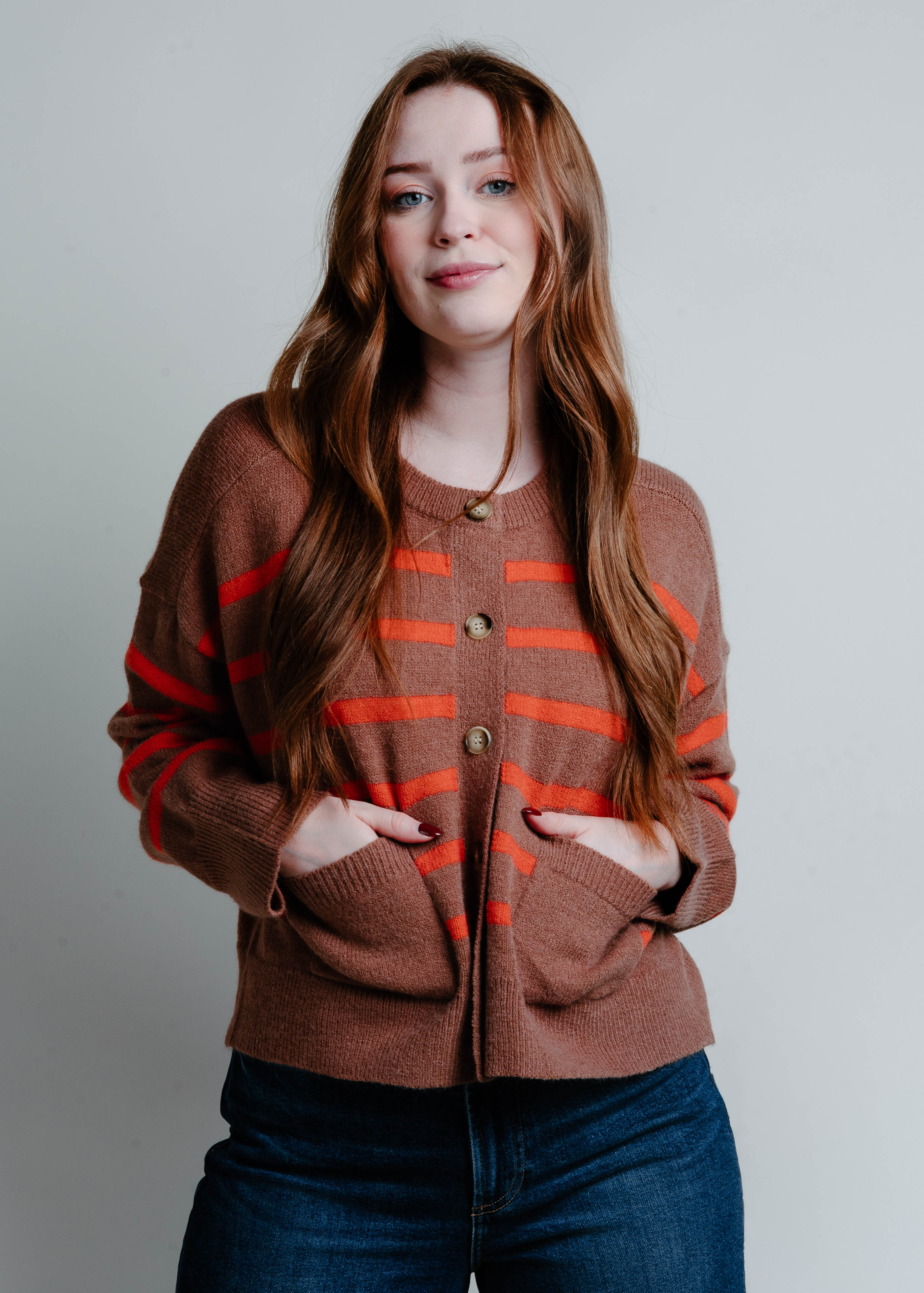 All That Striped Cardigan - Brown/Orange